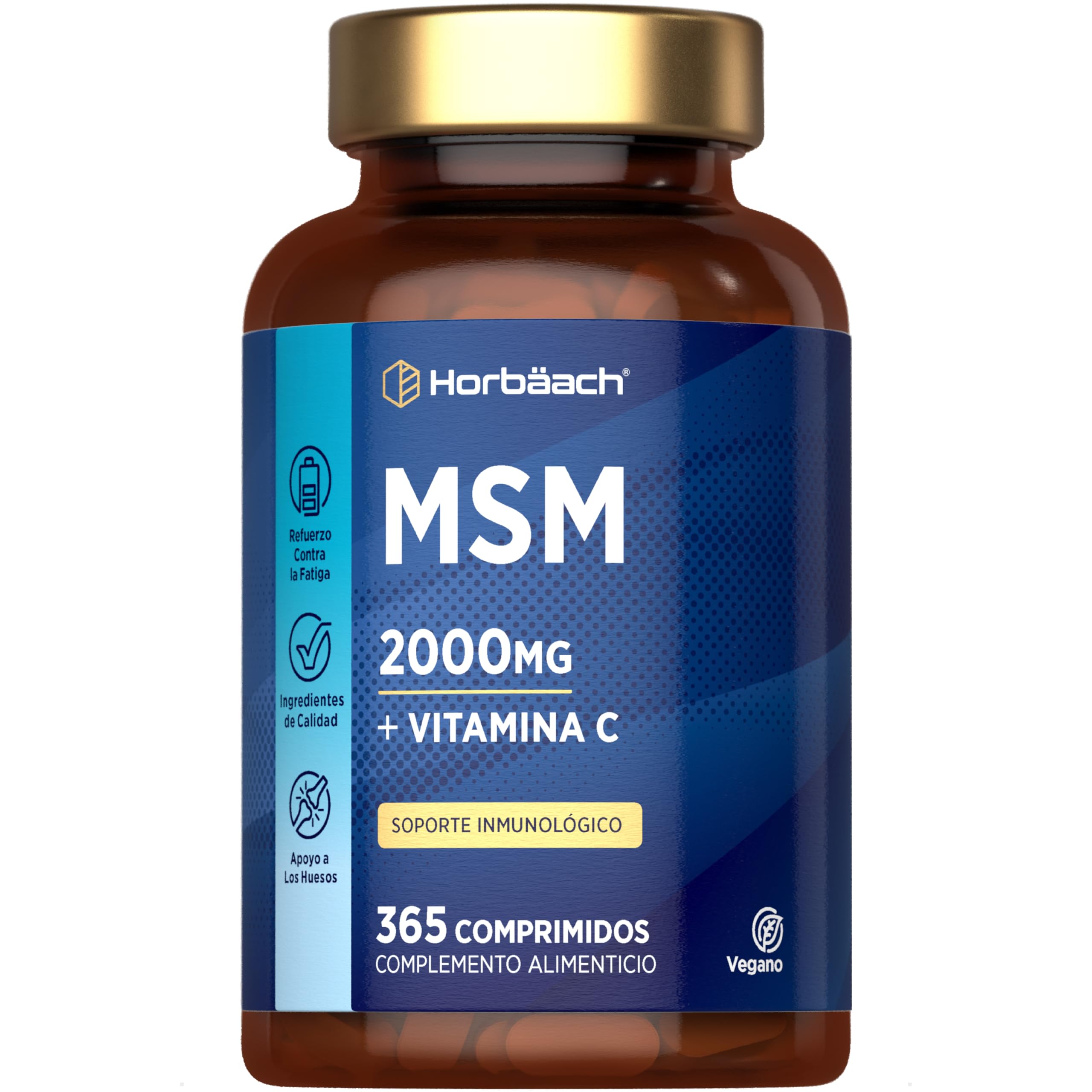 MSM Cápsulas 2000mg con Vitamina C | 365 Comprimidos Veganos | Metilsulfonilmetano | Alta Dosificación | Horbaach