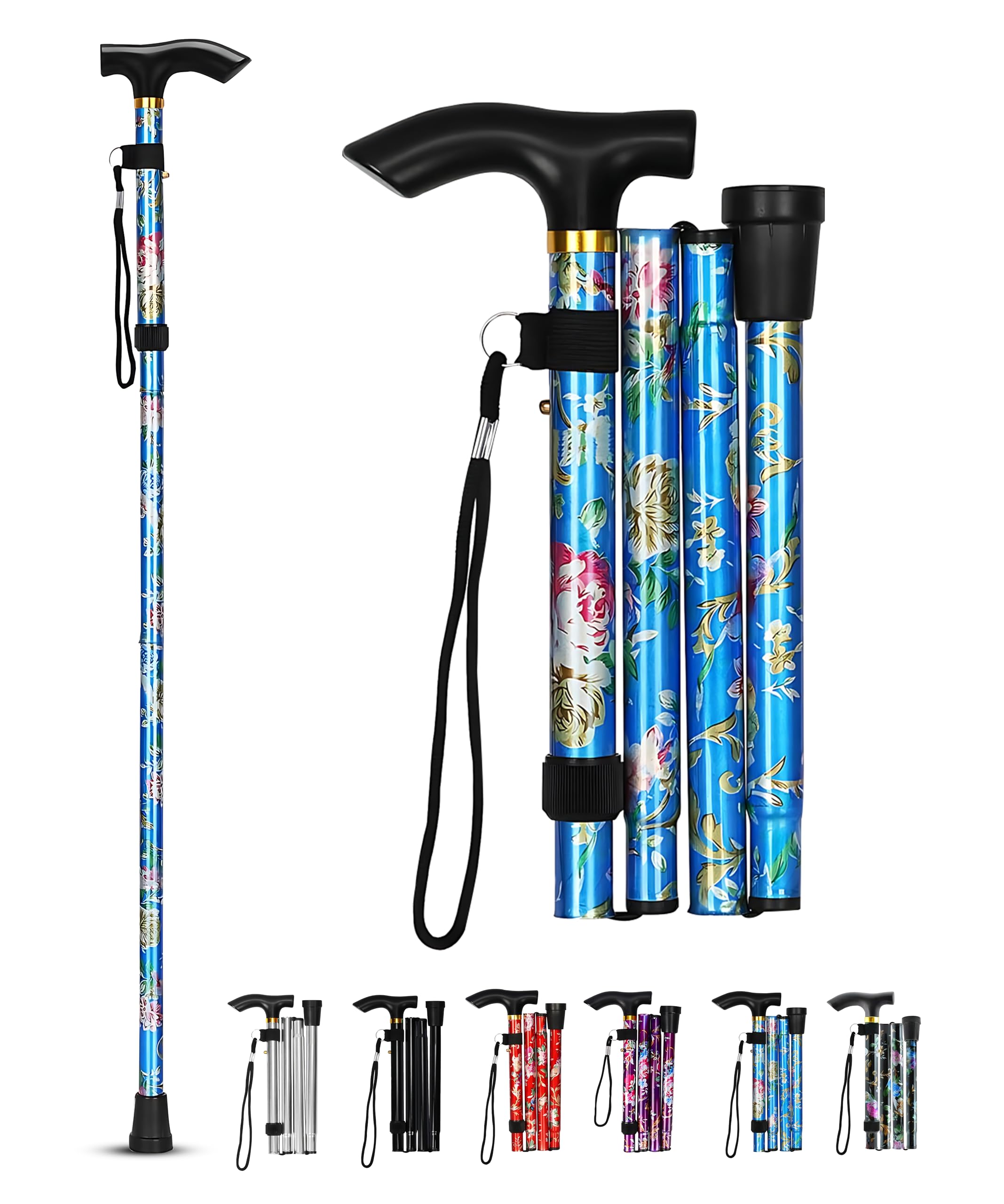 HATAF ® Bastón, Bastones Plegables para Mujeres, Bastones Plegables para Hombres, Ayudas a la Movilidad Bastones con Extremos de Goma, Ayudas para discapacitados Bastones Plegables para Mujeres (Flor