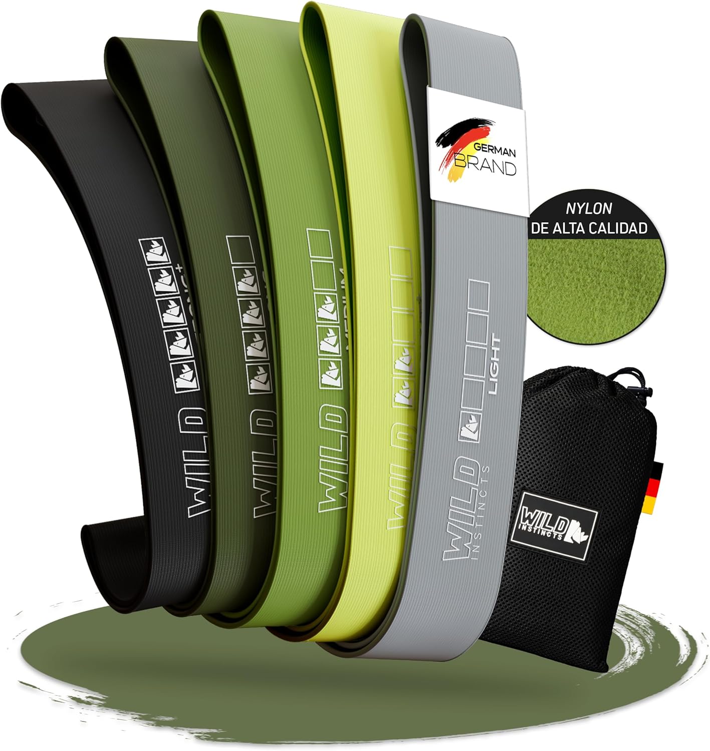 Wild Instincts Juego de bandas de tela – Mini bandas de tela para entrenamiento de fuerza – bandas de fitness – Mini banda de resistencia – Minibanda Fitness – Banda elástica Fitness con WebApp
