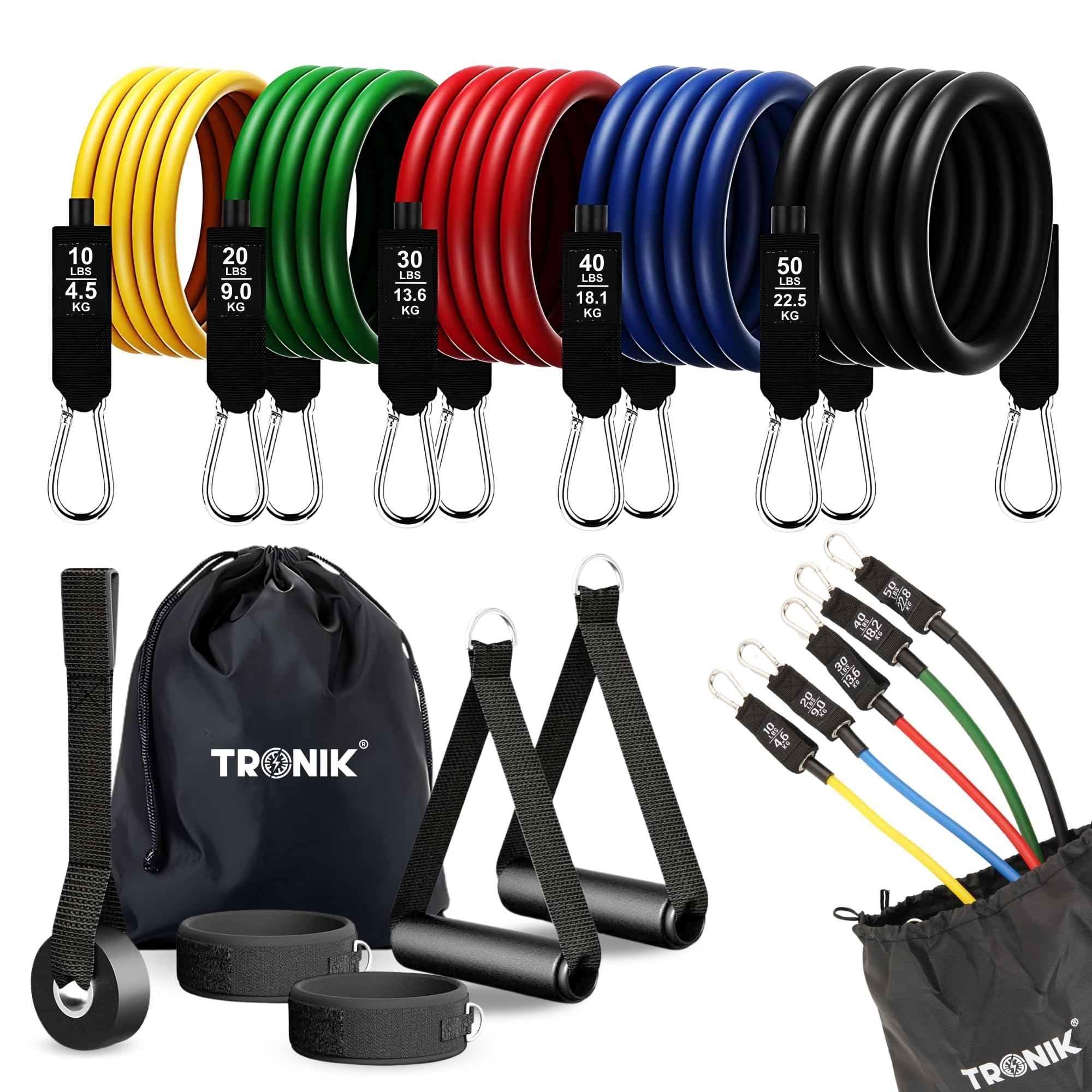 TRONIK | Gomas elasticas musculacion - Bandas elasticas musculacion 100% Latex - Cintas elasticas musculacion - Kit para Gimnasio en casa - Cinta Elastica Ejercicios - Elasticos Fitness musculacion