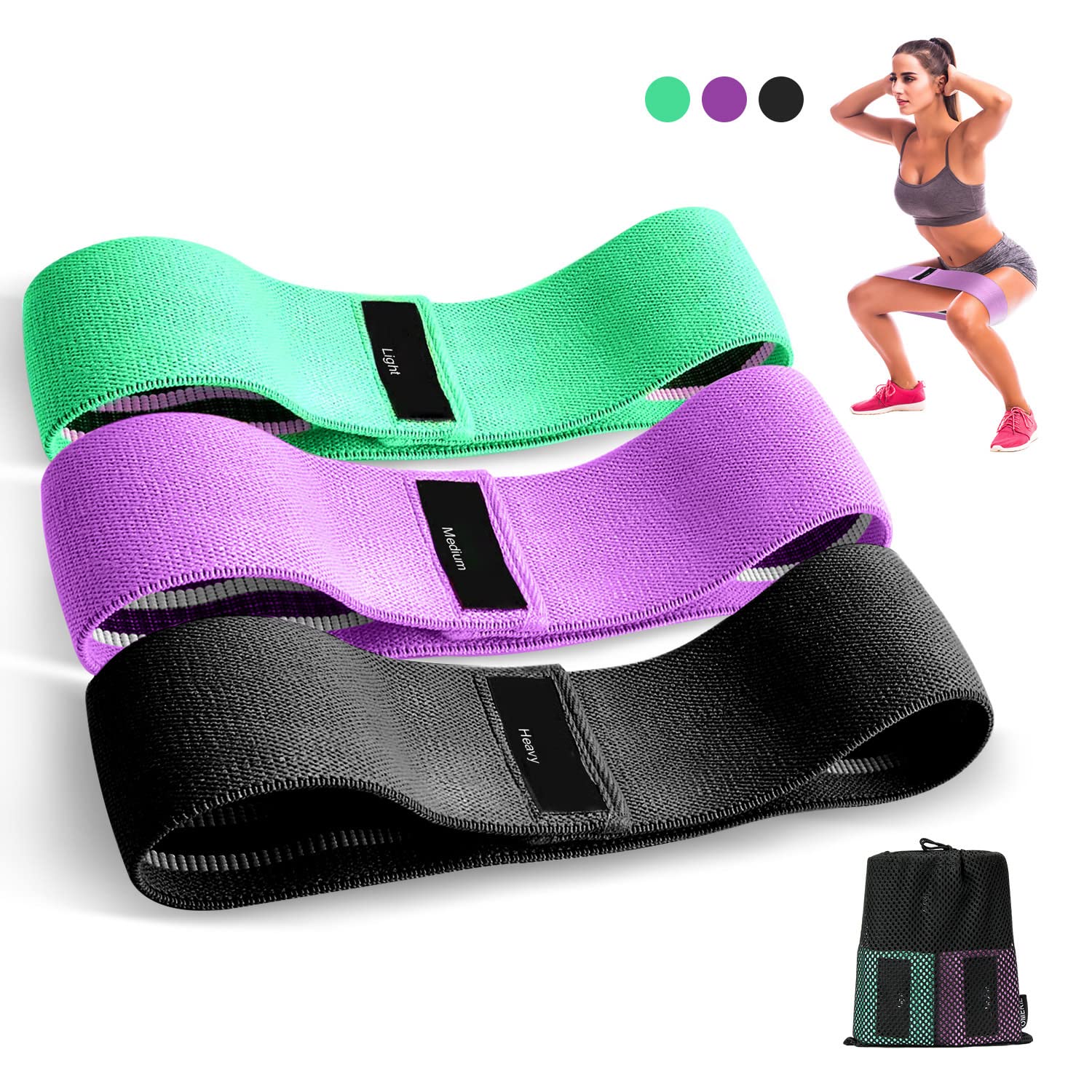 Bandas Elasticas Musculacion, Gomas Elasticas Musculacion Antideslizantes de Tela, Cintas Elasticas Musculacion 3 Niveles de Ejercicios para Gluteos, Cadera, Piernas, Yoga, Pilates, Crossfit, Fitness
