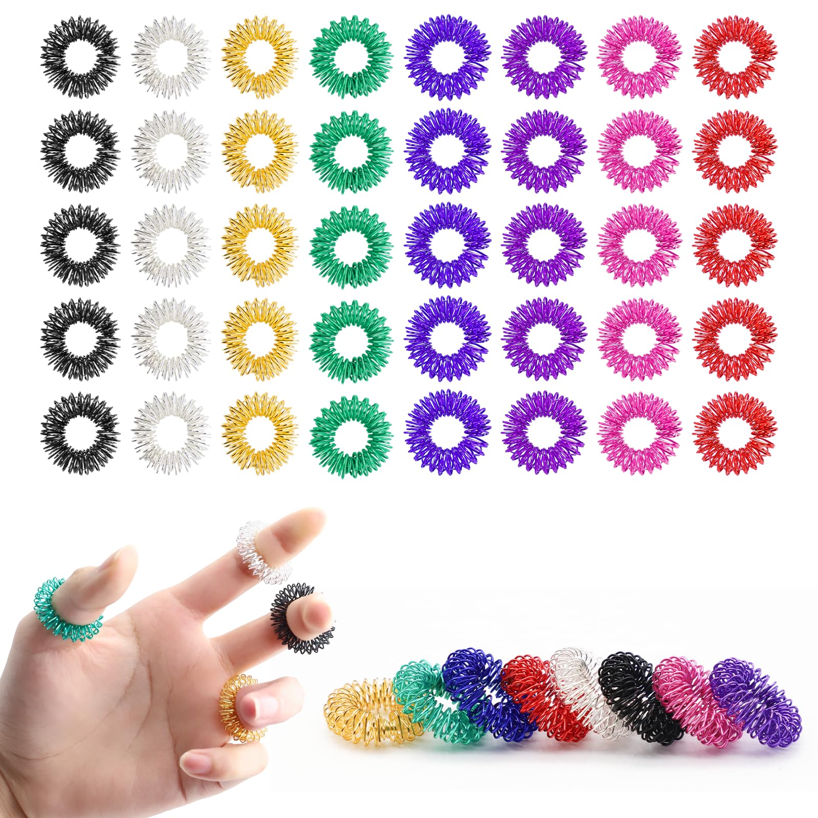 Wepai Anillo de presión, 40 piezas de anillos para masajear los dedos con 8 colores diferentes, juguete sensorial para aliviar la presión y la ansiedad, masajeador de dedos