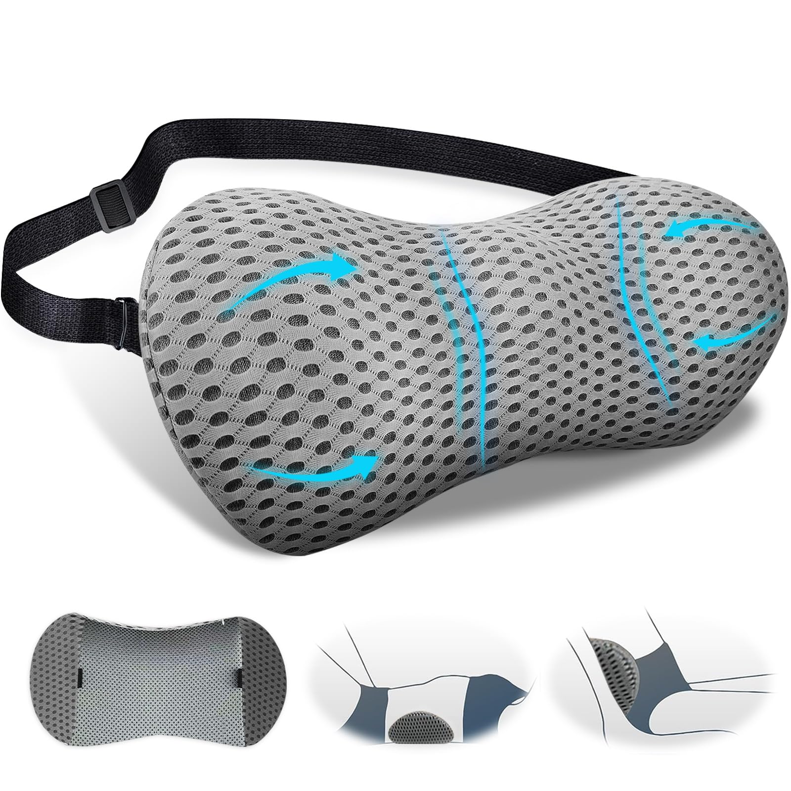 EPROICKS Cojin Lumbar, Cojín Lumbar Dormir, Cojín Lumbar Cama, Almohada Lumbar para Coche, Silla Oficina, Cama, Sofa Soporte Lumbar (Gris)