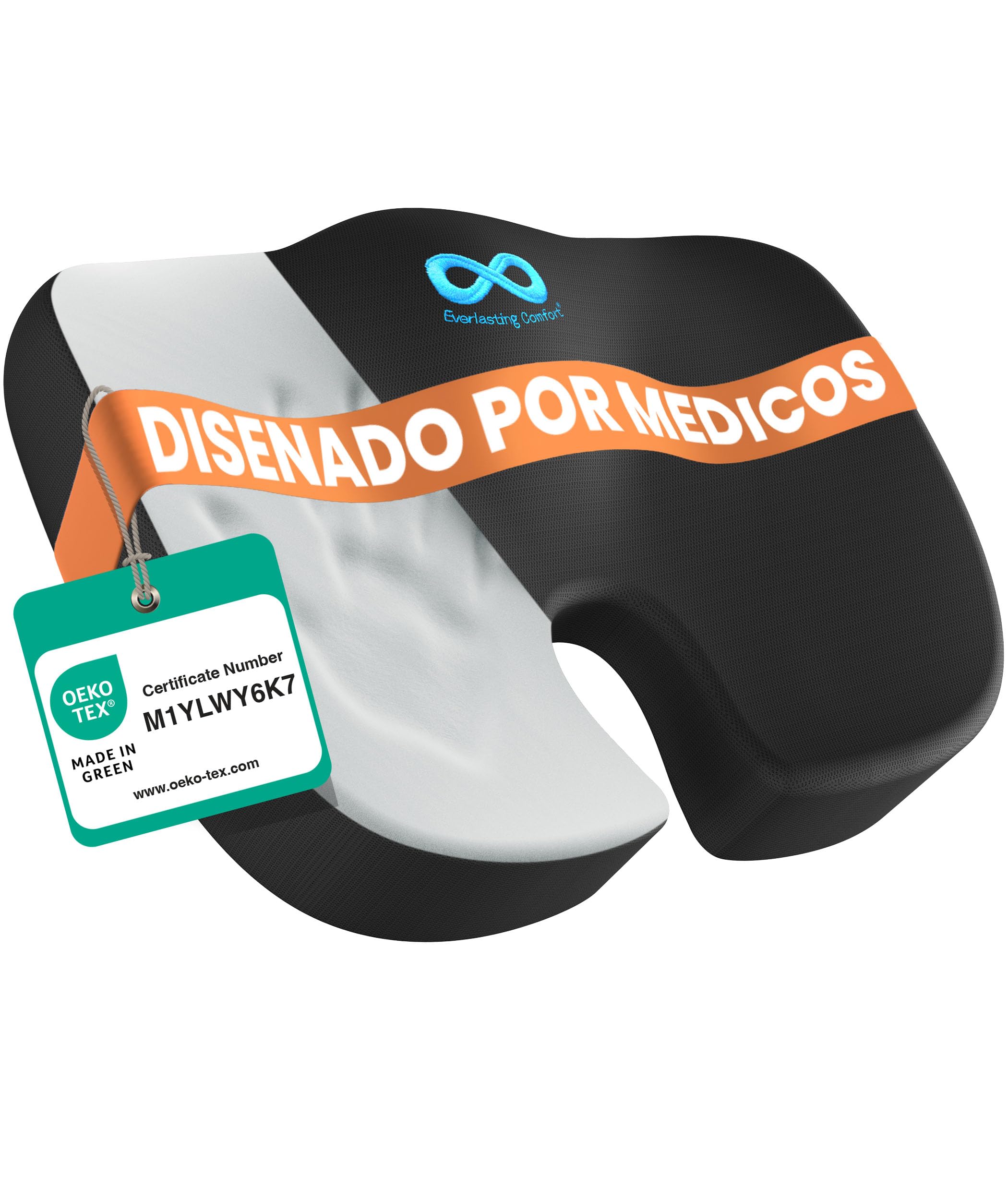 Everlasting Comfort Cojin Silla Oficina y Asiento Coche – Cojin Lumbar para Escritorio – Cojín Viscoelastico de Asiento Ergonómico con Funda Lavable Antideslizante Silla Ruedas