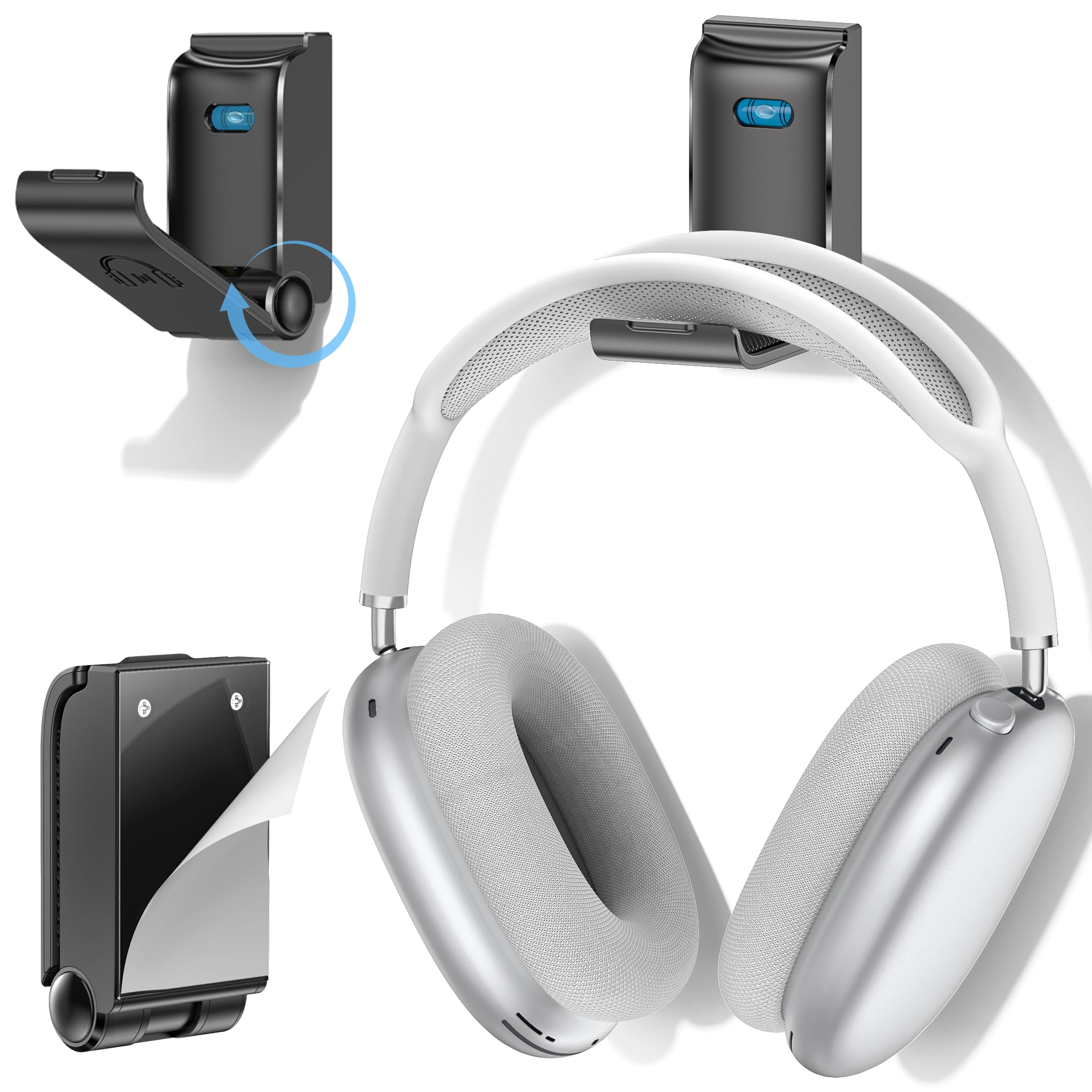 Soporte Cascos Pared de Juegos, Soporte Auriculares Gaming Plegable Universal, Soporte Cascos Pared Autoadhesivo, Soporte para Cascos Gaming Apto para Todos los Tamaños de Auriculare, 1 Pieza, Negro