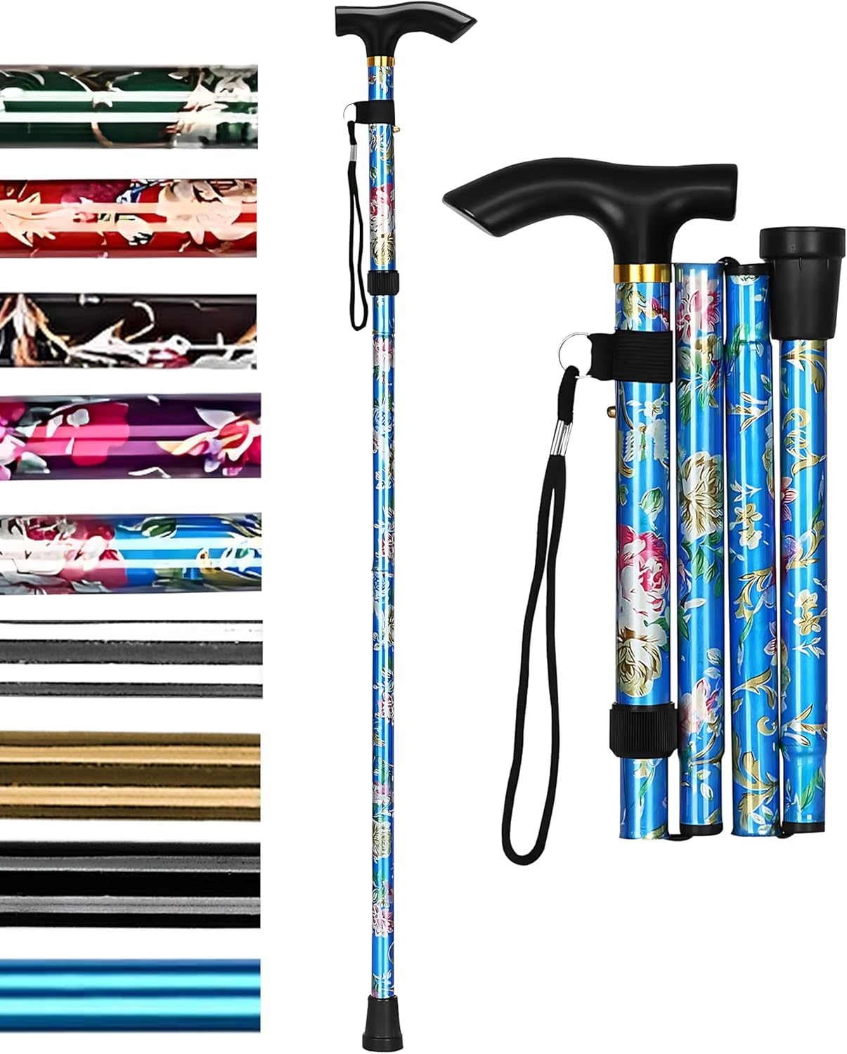 Bastón, Bastones Plegables para Mujeres, Bastones Plegables para Hombres, Ayudas a la Movilidad Bastones con Extremos de Goma, Ayudas para discapacitados Bastones Plegables para Mujeres (Flor