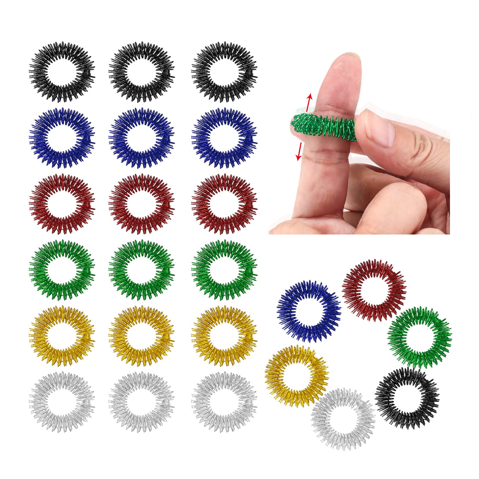 Kigniote 24 Pièces Anillo de Acupresión,Anillo de Masaje de Dedo Anillos De Dedo Sensoriales Puntiagudos Masajeador de Dedos para Adolescentes Adultos Pacientes Ansiosos (6 Colores)