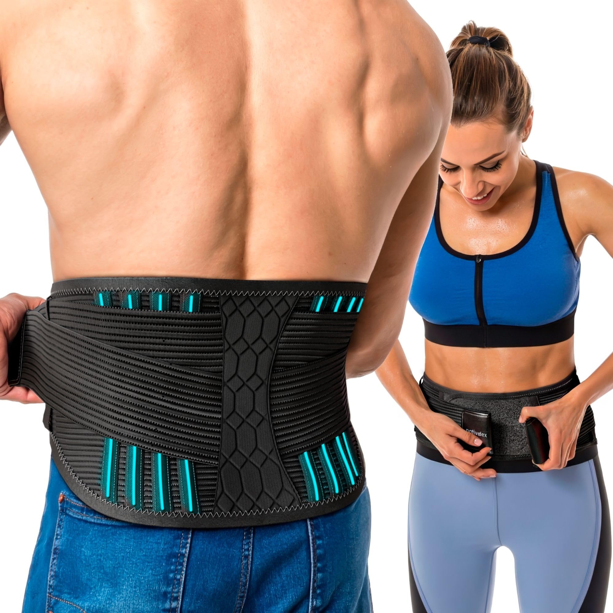 NativoDex Faja Lumbar Hombre y Mujer - Soporte Especial Lumbar y Espalda Baja - Cinturón Soporte Lumbar con Doble Ajuste (L)