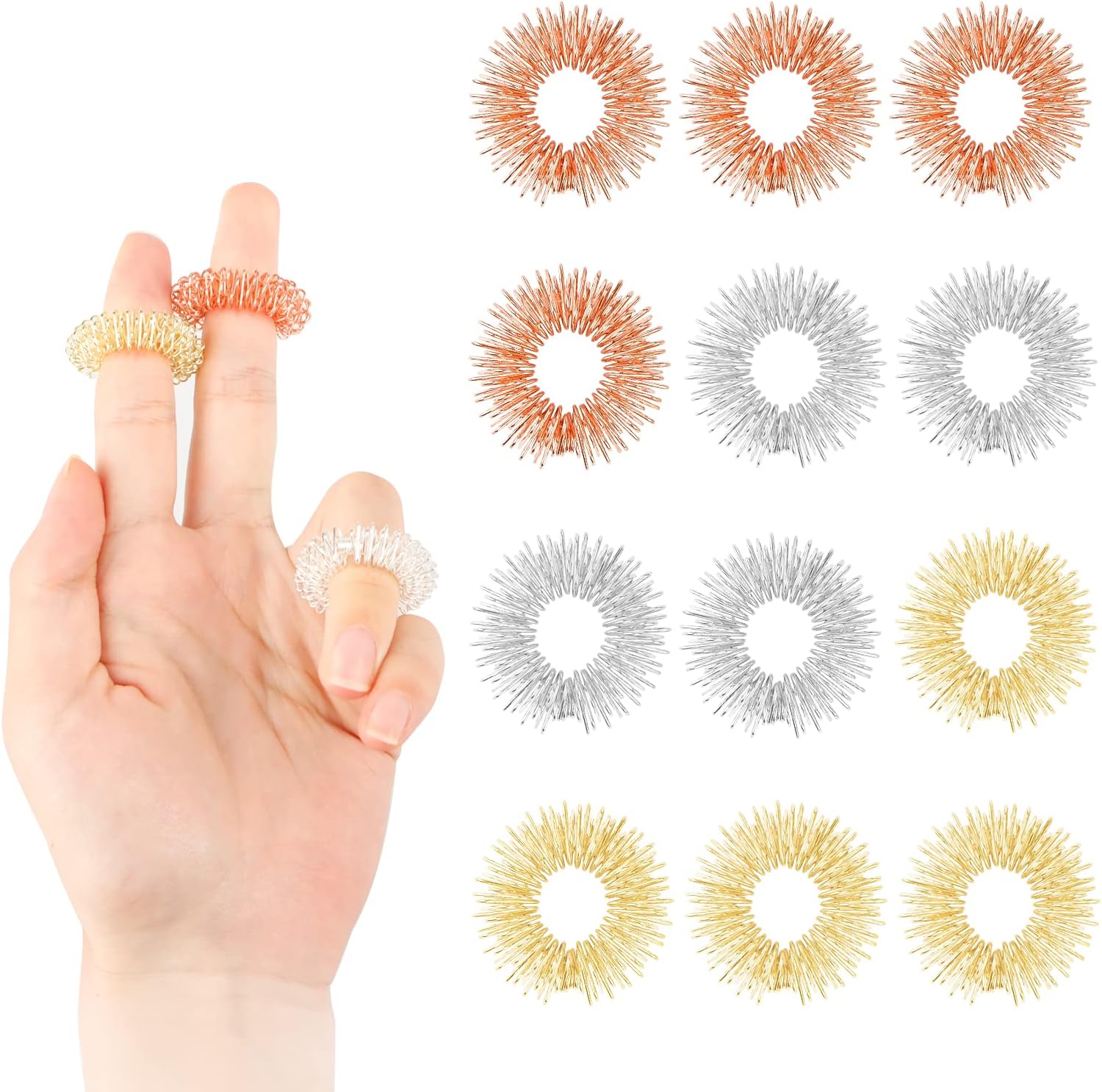 12 anillos de masaje para dedos, anillos de acupresión, anillos de acupresión, anillos de masaje para muñeca de dedos, anillo de masaje para adolescentes, adultos, ansiedad, alivio del estrés,