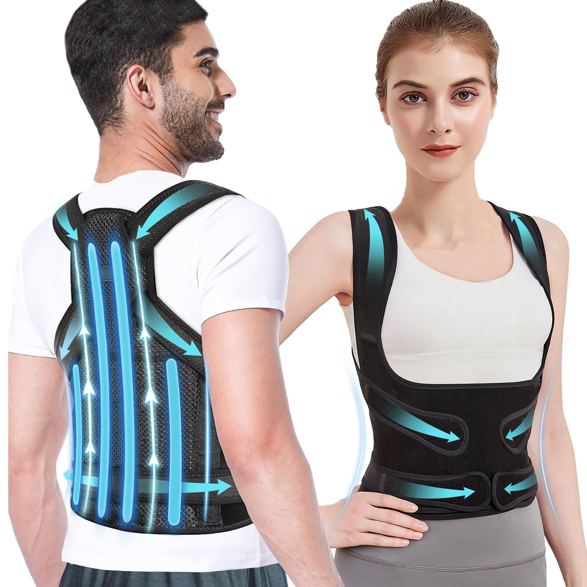 Corrector Postura Espalda, Corrector de Postura, Corrección de Escoliosis y Joroba Proporciona Forma para el Cuello, Hombros, Espalda, Soporte Ajustable para Mujeres y Hombres (L)