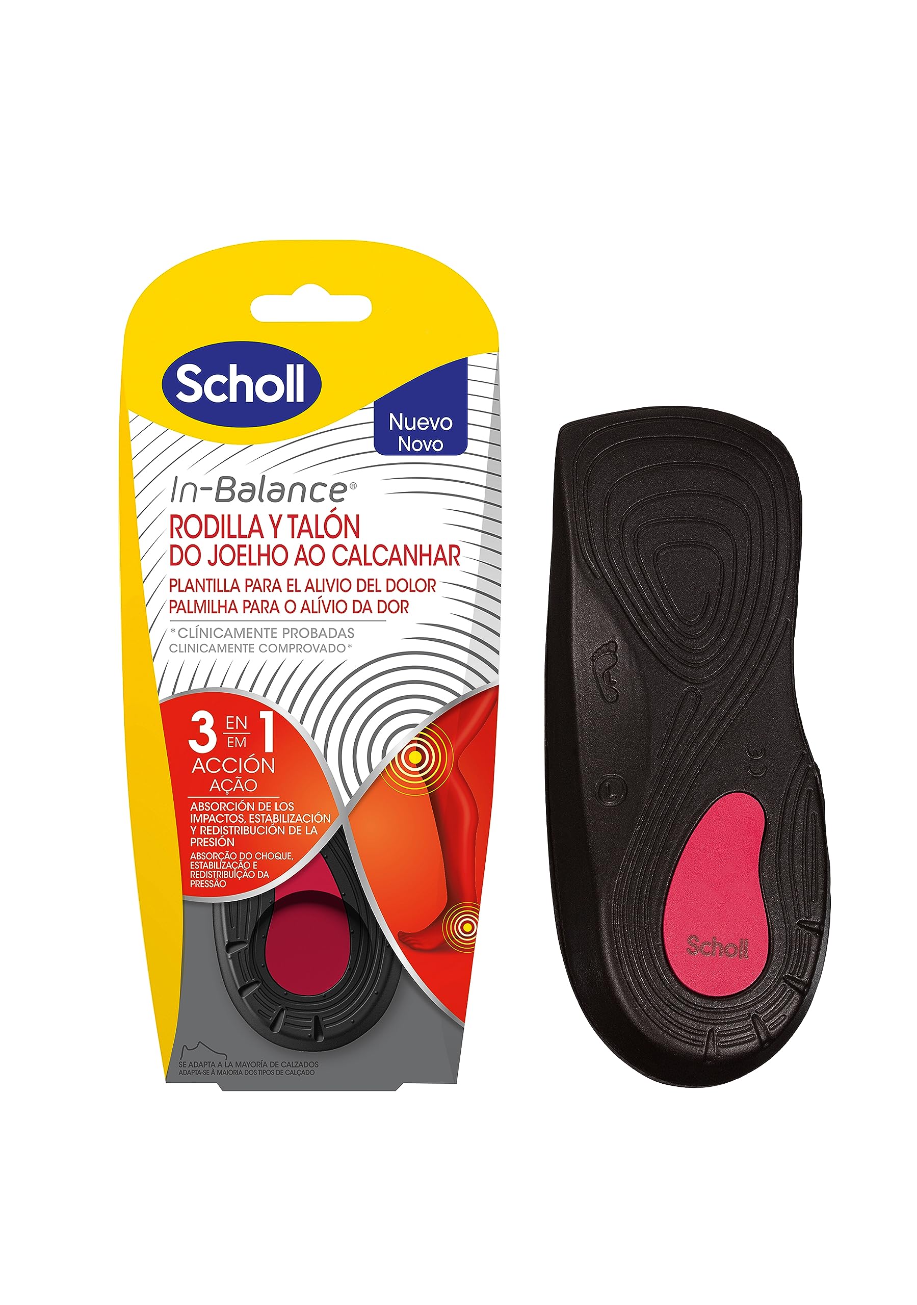 Scholl In-Balance, Plantillas Biomecánicas para el Alivio del Dolor de Rodilla y Talón, Calma el Dolor, Pack 2 Plantillas, Talla M (40-42,5)