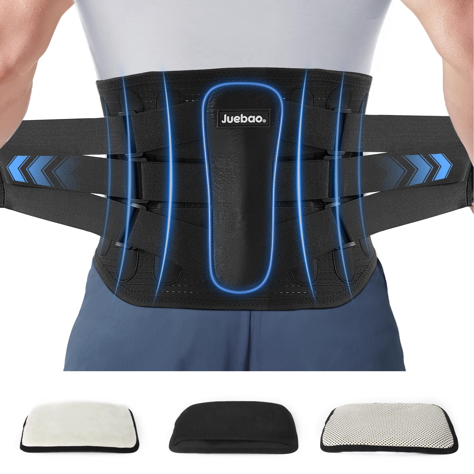 Faja Lumbar Trabajo para Hombre Mujer: Fajas Lumbares para la Espalda con 3 Almohadillas Lumbares Extraíbles - Ajustables Cinturón Ortopedica con 6 Estancias de Metal para Trabajar Gimnasio (Medium)