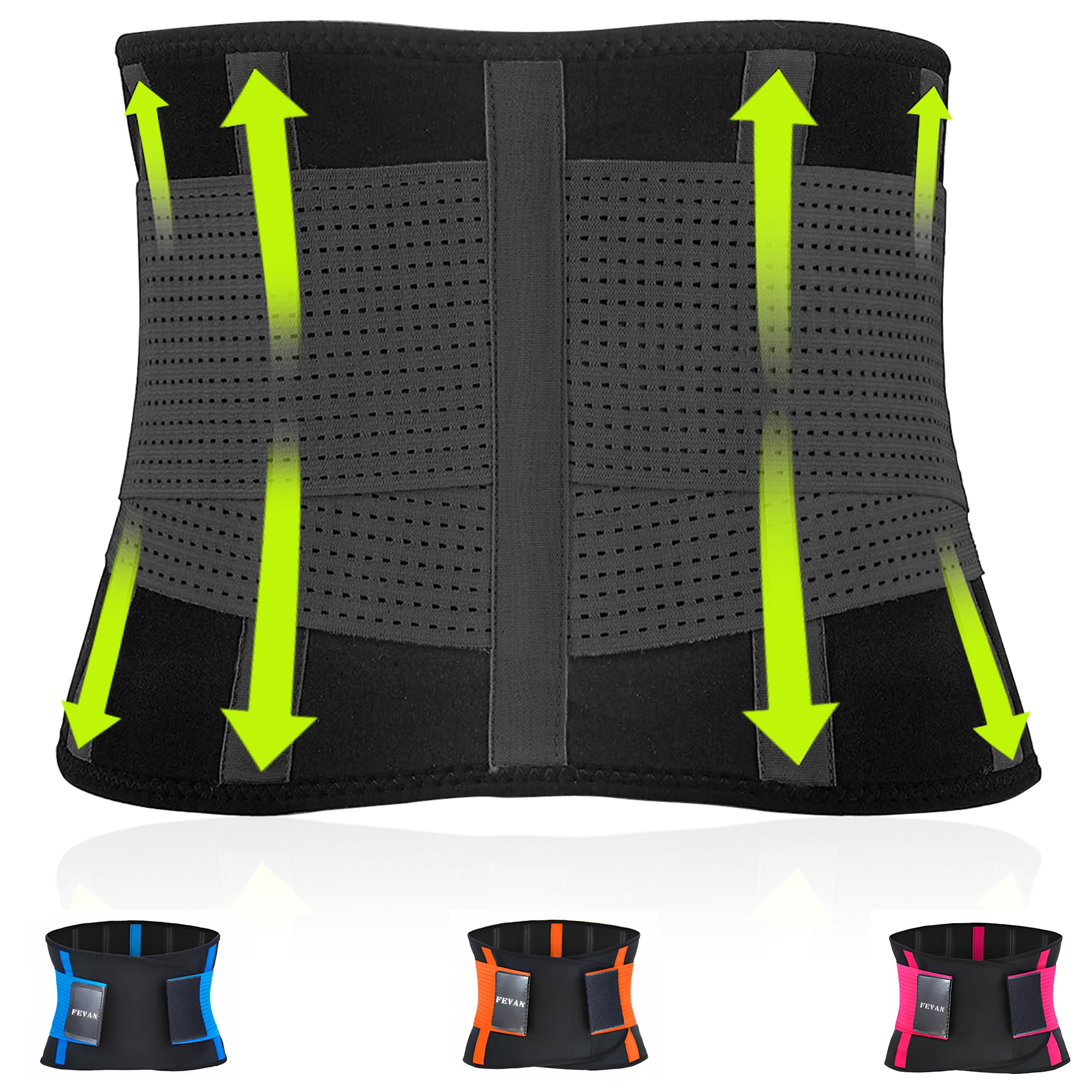 FEVAN Faja Lumbar Hombre y Mujer - Faja Abdominal Hombre y Mujer con Doble Ajuste de Velcro y Soportes Lumbares - Cinturon Lumbar para Aliviar Dolor de Espalda.