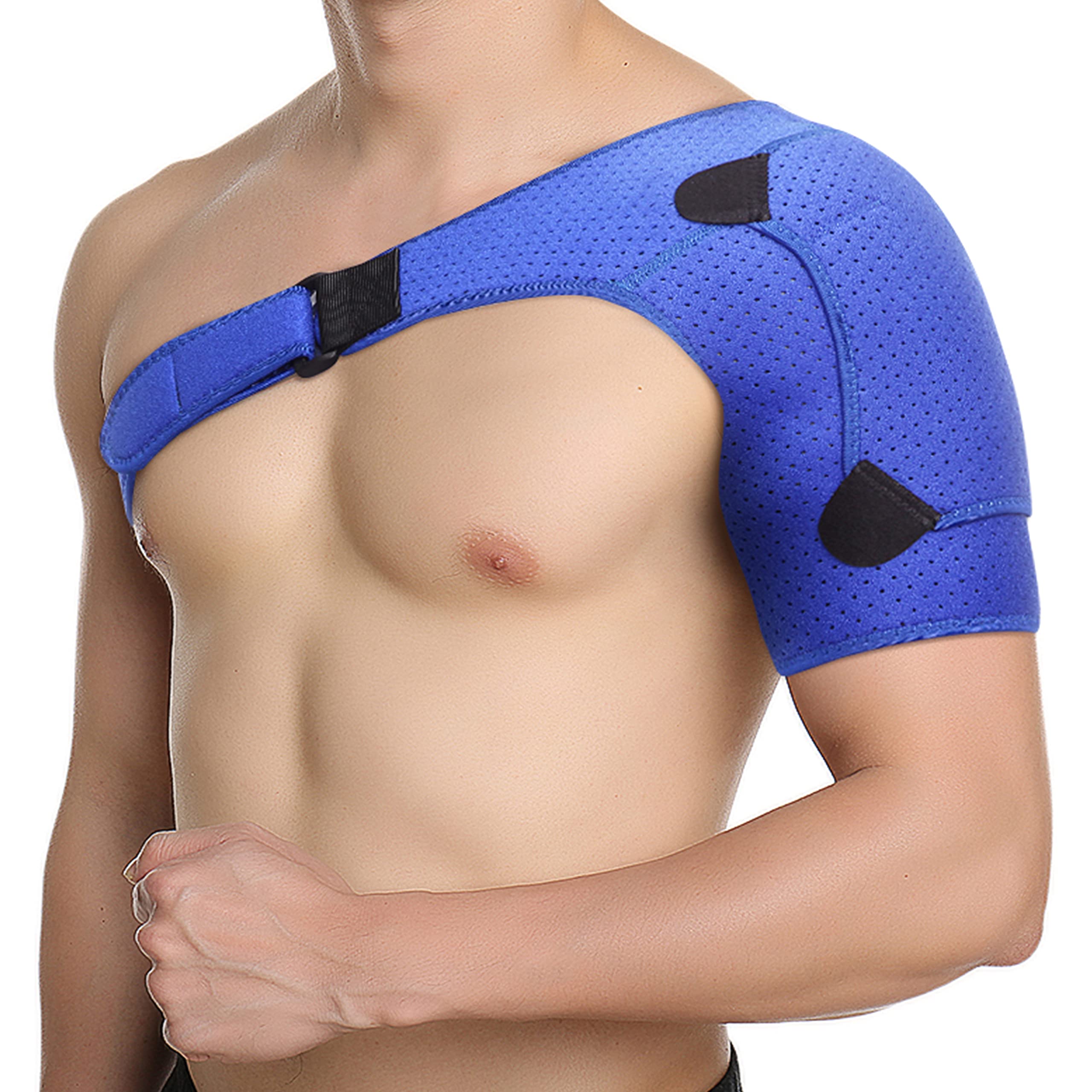 FITTOO Hombrera Ortopedica Tendinitis Apoyo de Hombro Transpirable Hombrera Ortopedica doble Protector Hombro con Almohadilla de Presión para Lesiones Dolores del Hombro Hombres Mujeres (Azul)