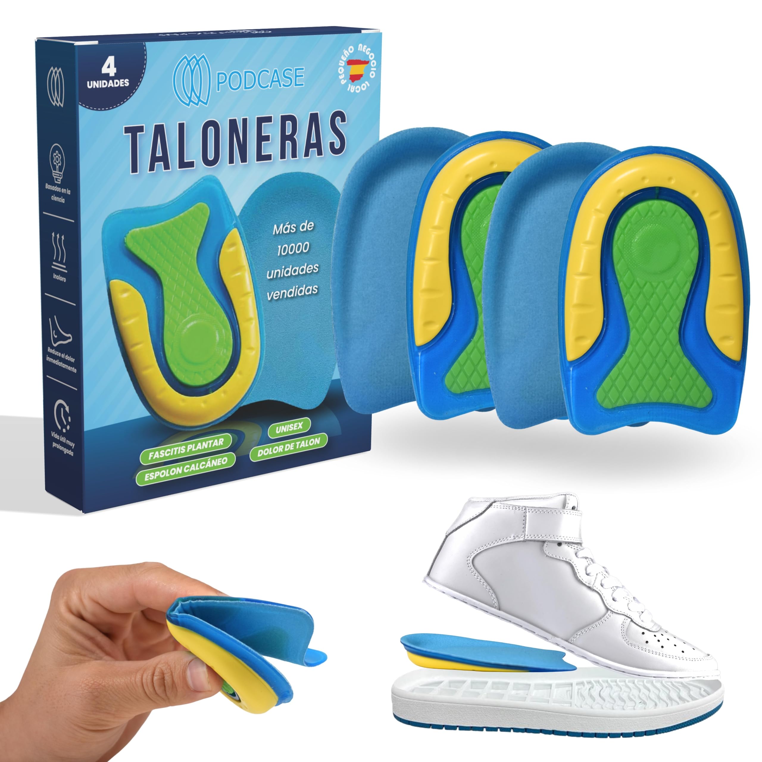 Pack de 4 Taloneras para Corregir la Fascitis Plantar y Espolón Calcaneo - Plantillas de Silicona para Hombre y Mujer - Pantilla de gel para espolones - Unisex