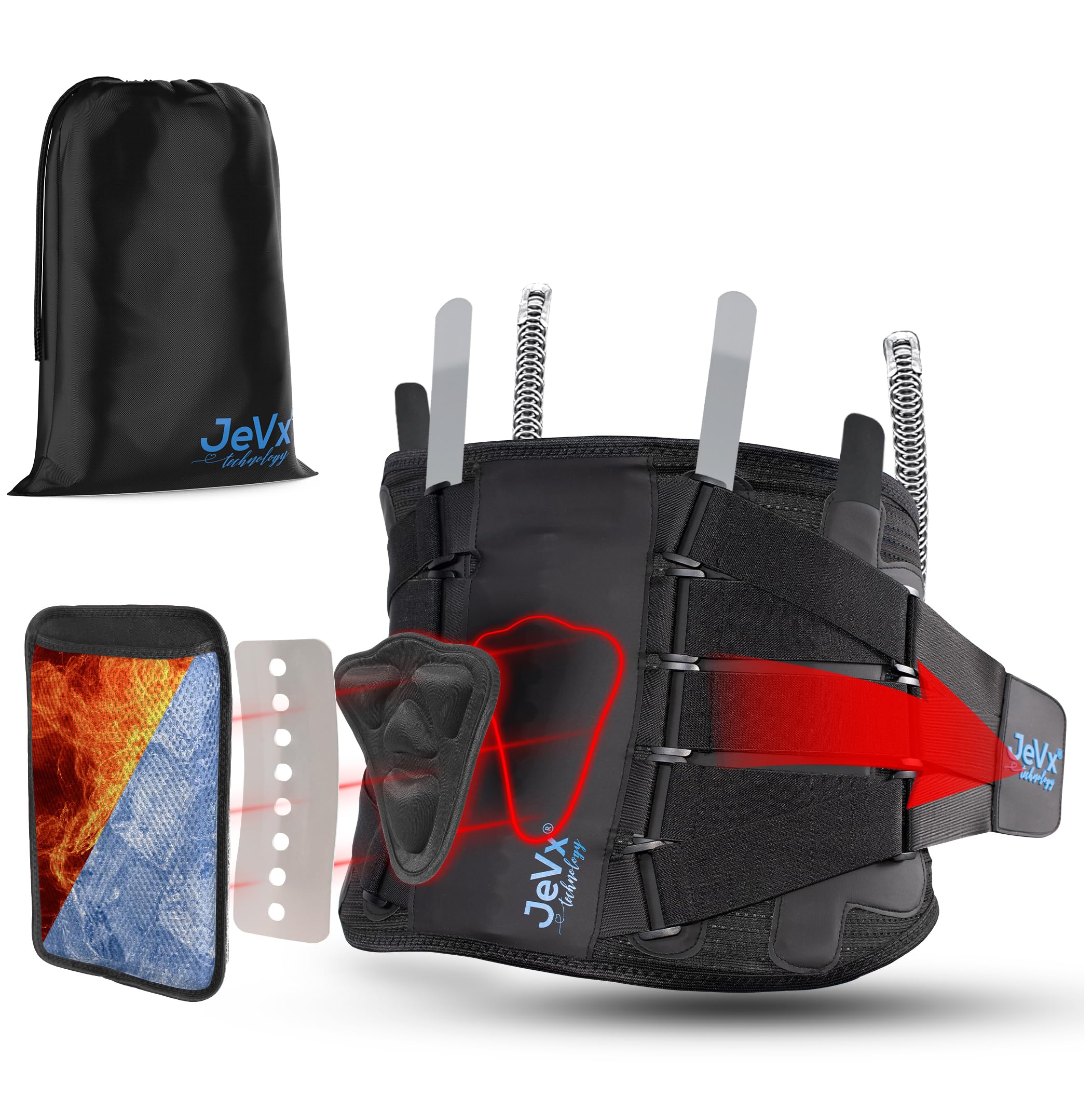 JEVX Faja Lumbar Hombre y Mujer Trabajo, con Soporte Biónico para Dolor de Espalda, (Bolsa Calor o Frío NO INCLUIDA), Deportiva, Cinturón Abdominal Transpirable, Lesión de Columna, Deporte Ciática L