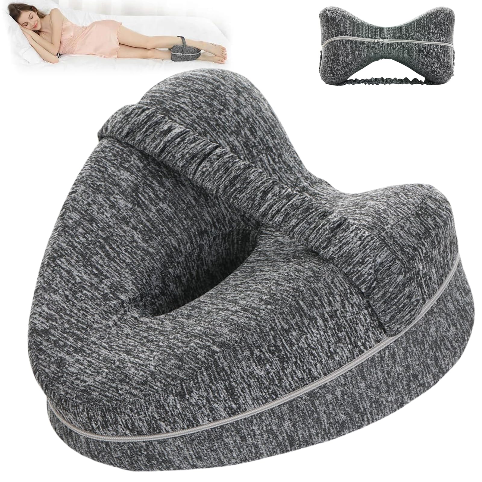 Sporgo Almohada ortopédica para piernas: almohada para rodillas para dormir de lado, fundas extraíbles, almohada de espuma viscoelástica para las piernas, almohada ergonómica para dormir de lado,