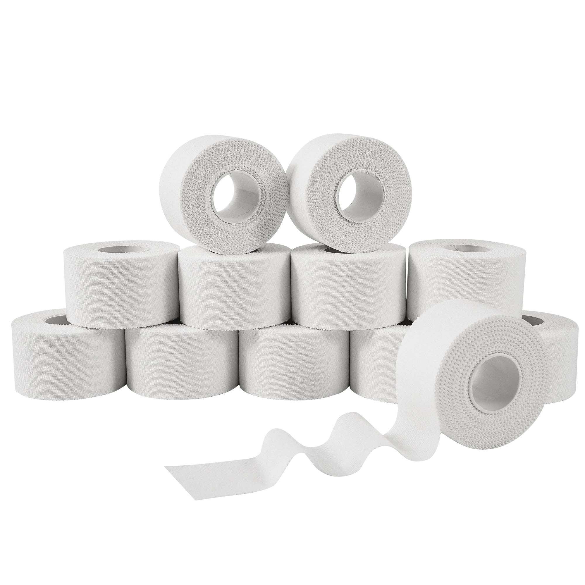 Vendaje deportivo - 3.8cm x 10m (12 Rolls) – Cinta deportiva adhesiva color blanco para tobillo, muñeca, rodilla y pie, Sport tape para todos los deportes Bat, levantadores, escaladores y boxeo