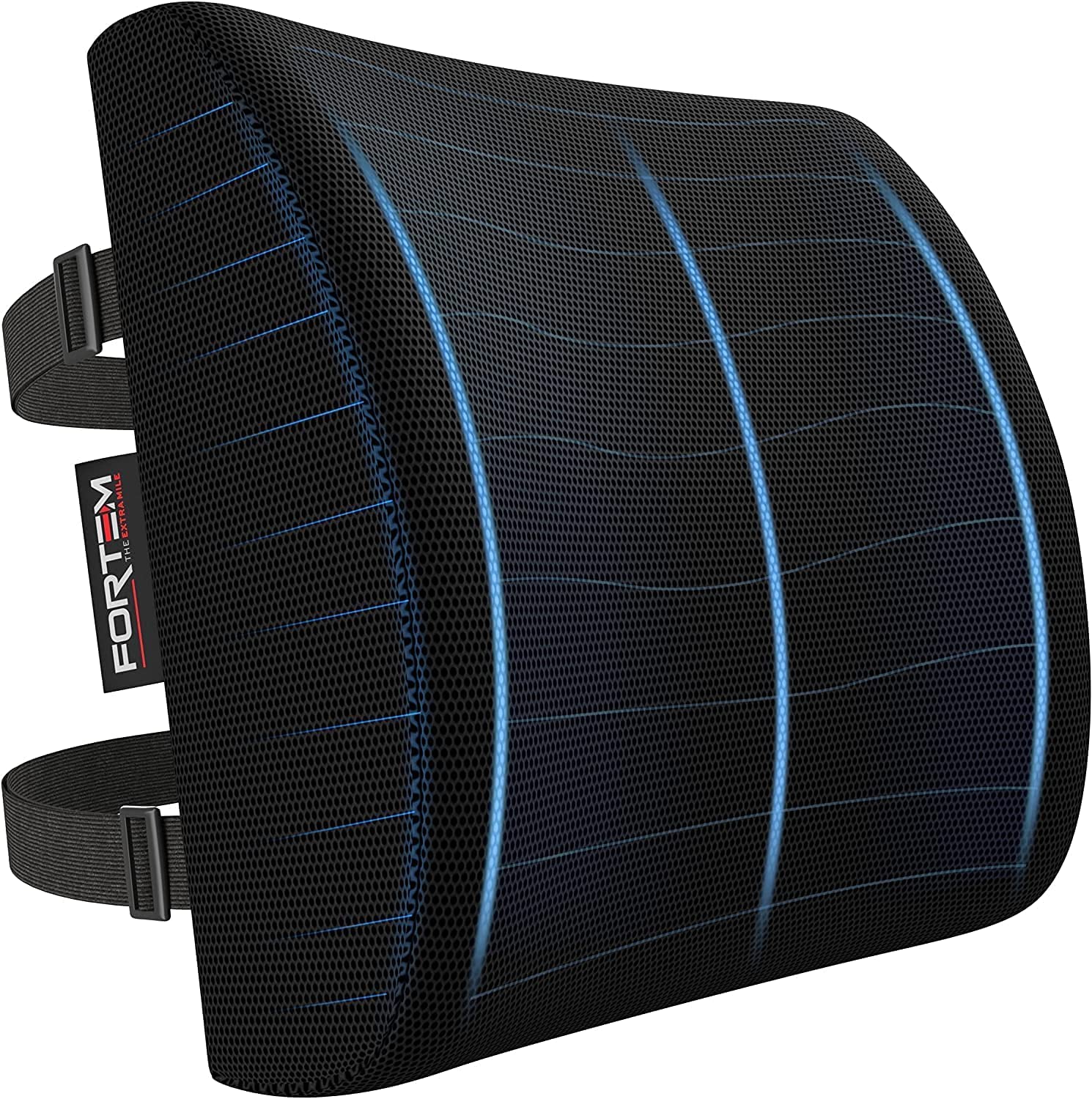 FORTEM Cojin Lumbar Silla Oficina - Almohada Lumbar con Espuma Viscoelástica de Alta Densidad y Funda Lavable - Cojin Ergonómico para Gaming, Trabajo o Viajes Largos
