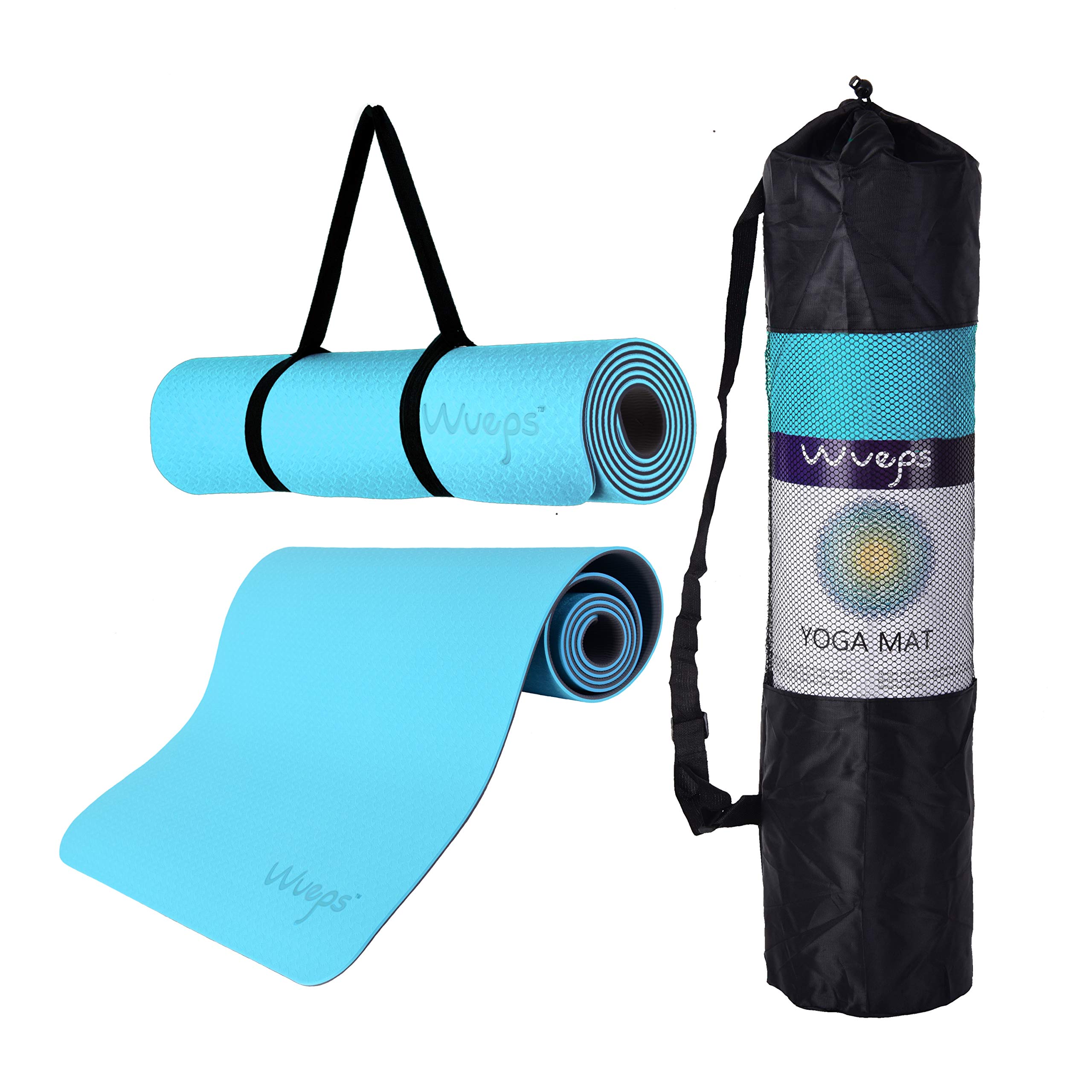Wueps Esterilla Deporte, Yoga, Pilates, Ejercicios, incluye correa de hombro y bolsa de transporte, ideal para realizar deporte en casa, yoga mat, esterilla yoga antideslizante, TPE ecologico