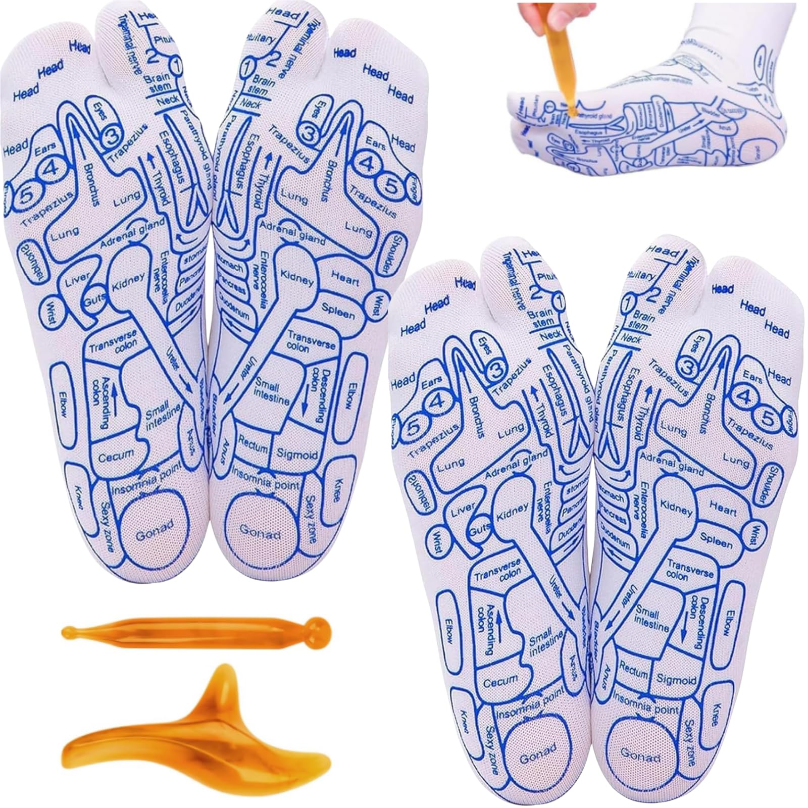 Yimomoyi 2 Par Calcetines Reflexologia Podal, Reflexology Socks con Herramienta de Masaje, Calcetines de Punto de Presión, Fußreflexzonen Socken,Calcetines de Masaje de Pies (Mujer)