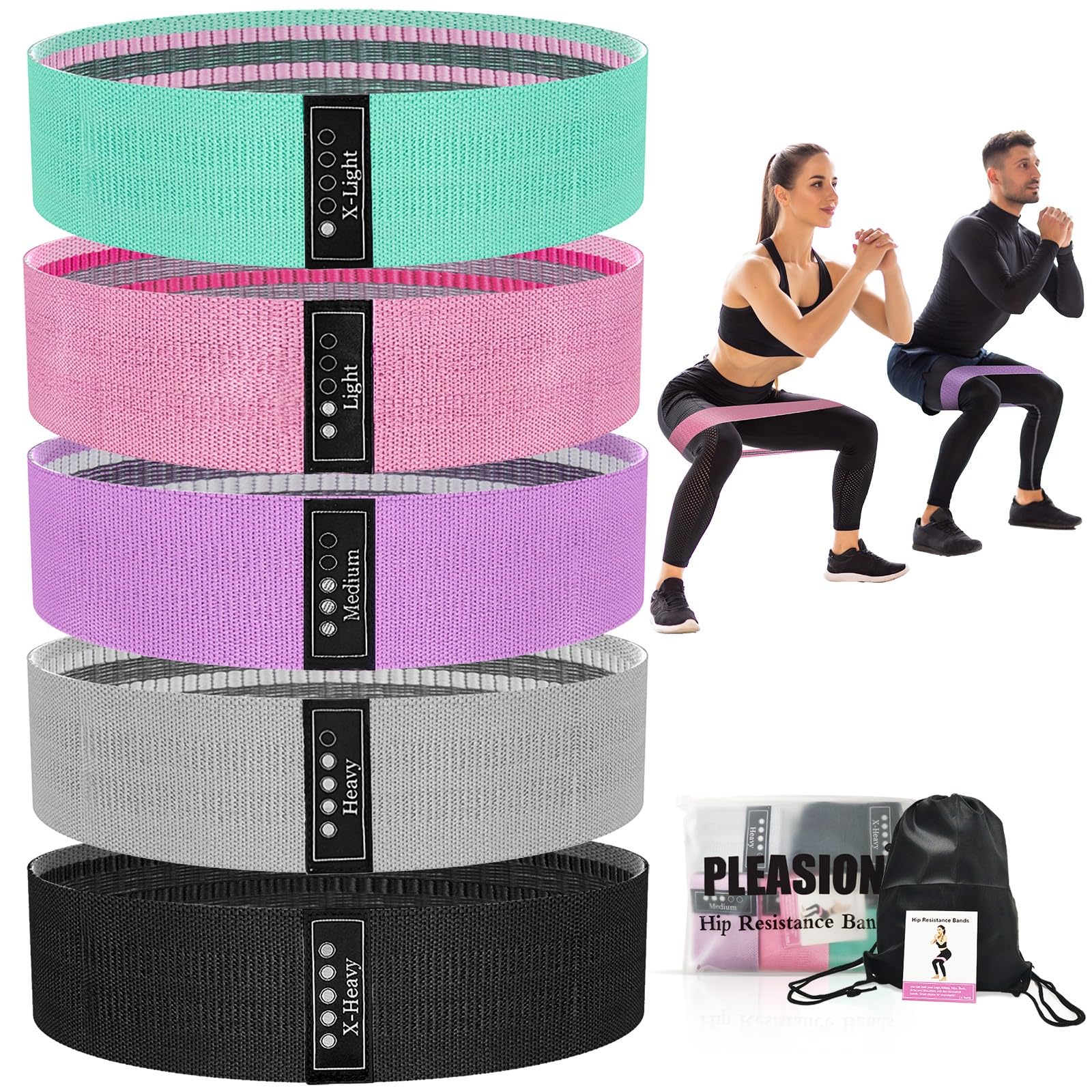 Bandas Elasticas Musculacion Fitness, Set de 5 Gomas Elasticas Musculacion Antideslizantes de Tela, Cintas elasticas musculacion de Resistencia para Crossfit Yoga Pilates Glúteos Piernas