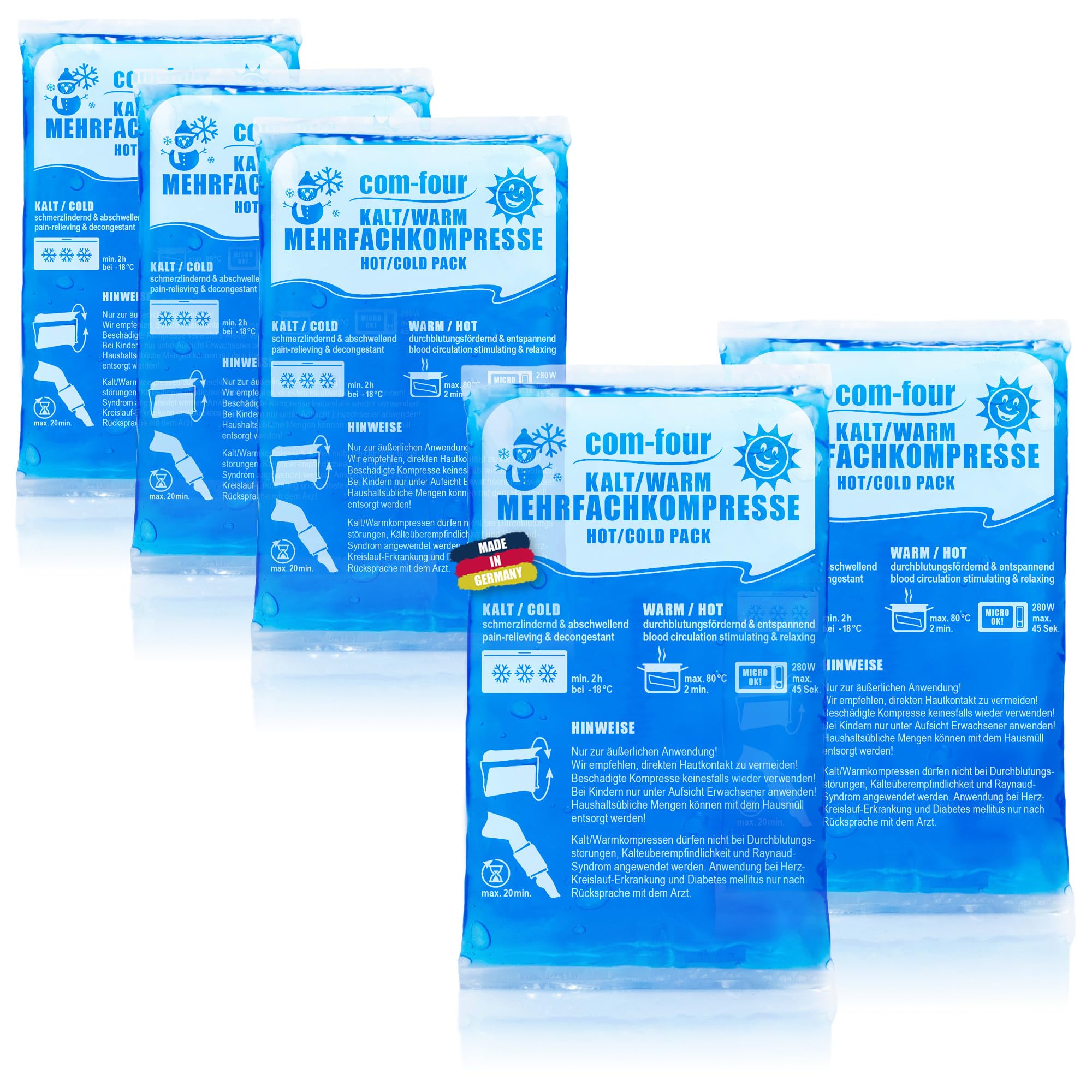 com-four® 5x Compresa Multiuso Pequeña, Compresas Frías y Calientes Reutilizables, 15,5x 8,5 cm - Apto para Microondas - Made in Germany