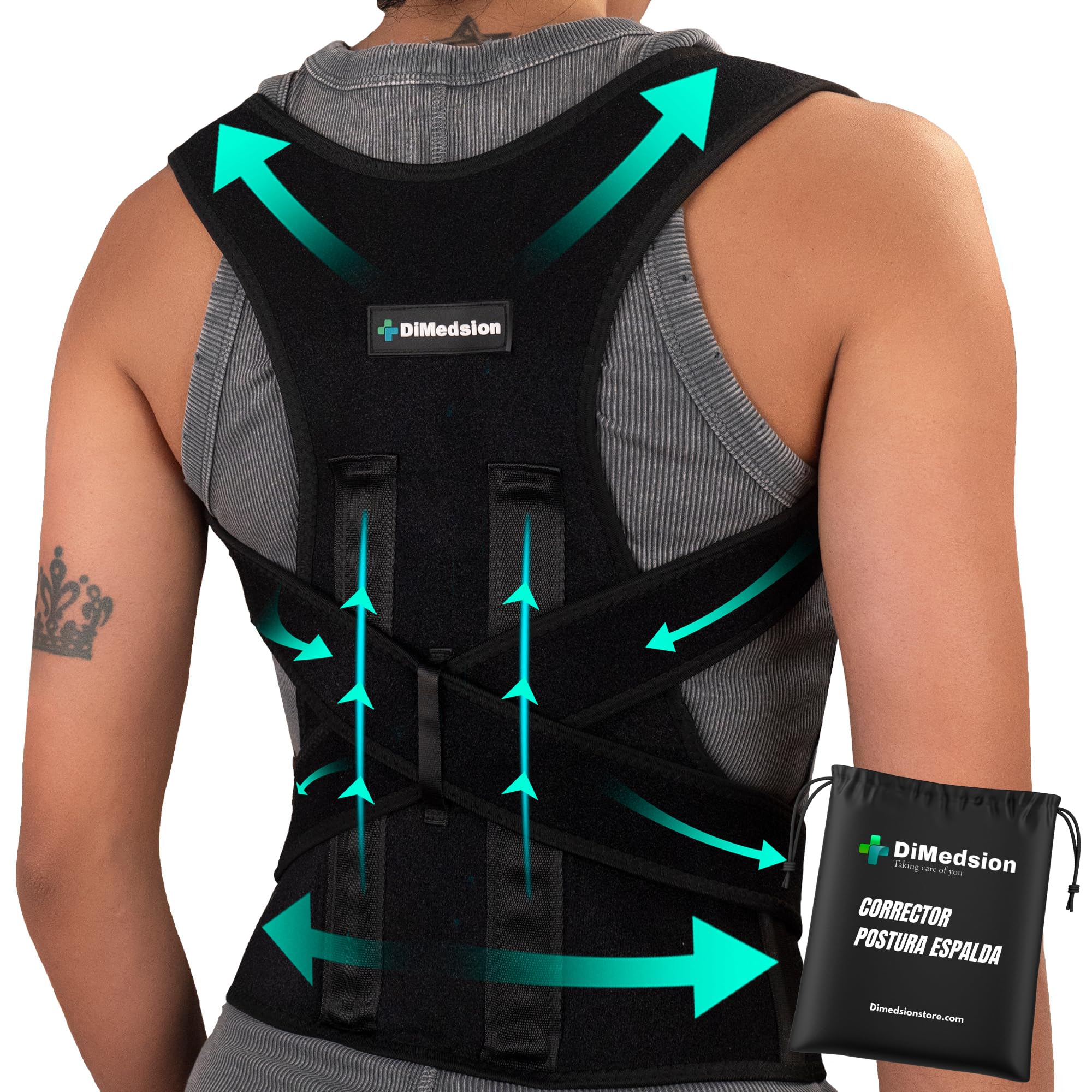 Dimedsion Corrector postura espalda mujer y hombre| Corrector de postura espalda mujer, corrector de espalda hombre con bolsa, corrector postura espalda hombre transpirable, corset espalda recta (L)