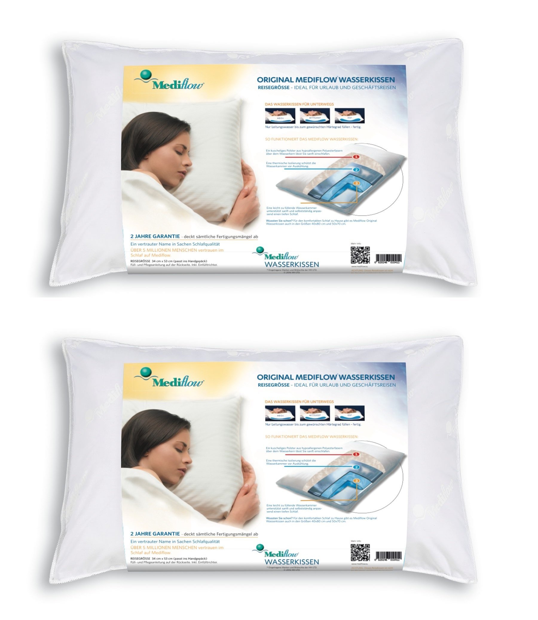 2 x Mediflow almohada Agua Viaje original 1041 cervical Almohada para Nackenkissen