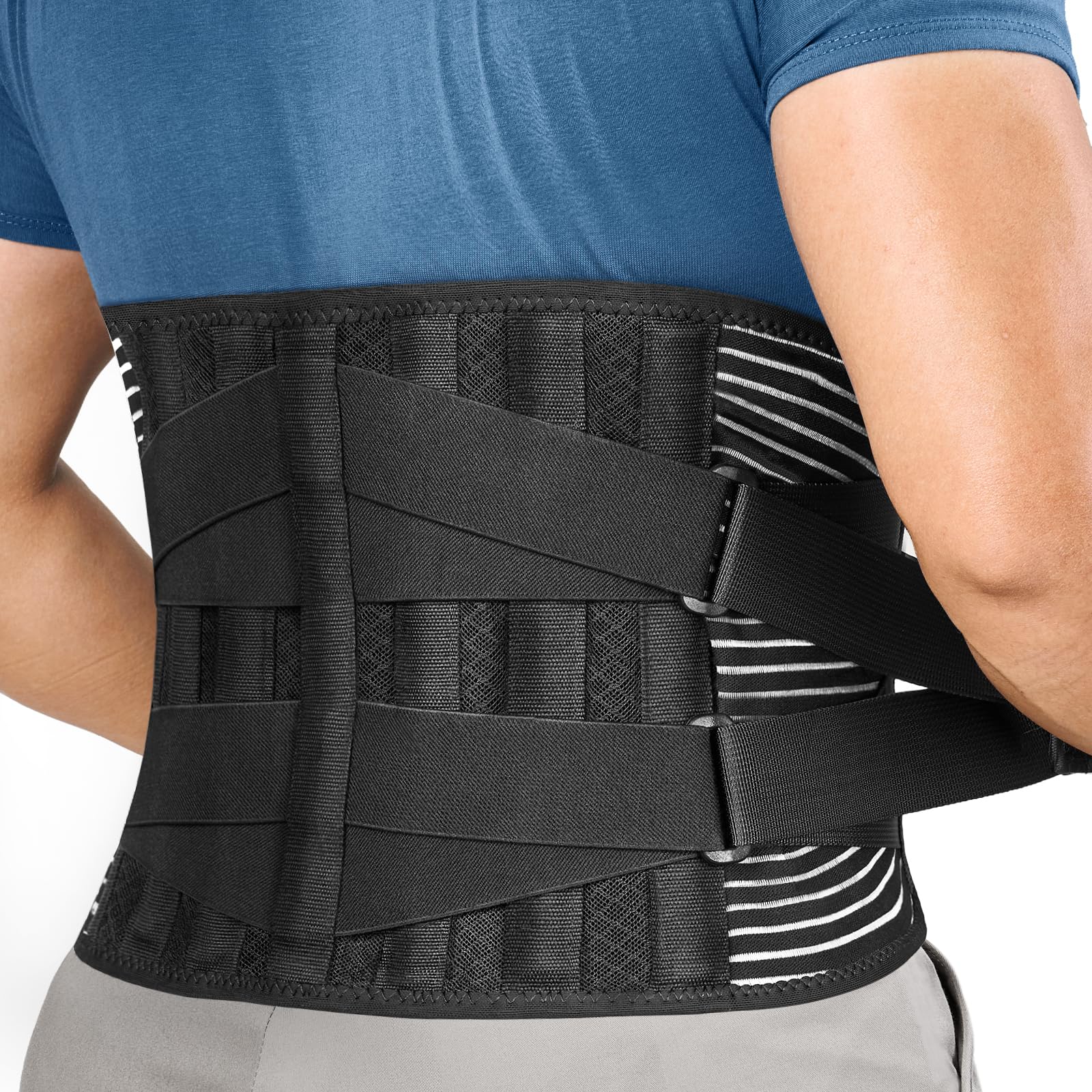 FREETOO Faja Lumbar Para Hombre y Mujer con 6 varillas de soporte, Cinturón Lumbar con Doble Ajuste, Transpirable Faja Lumbar Hombre Trabajo (XL(waist:45.3''-55.1'')