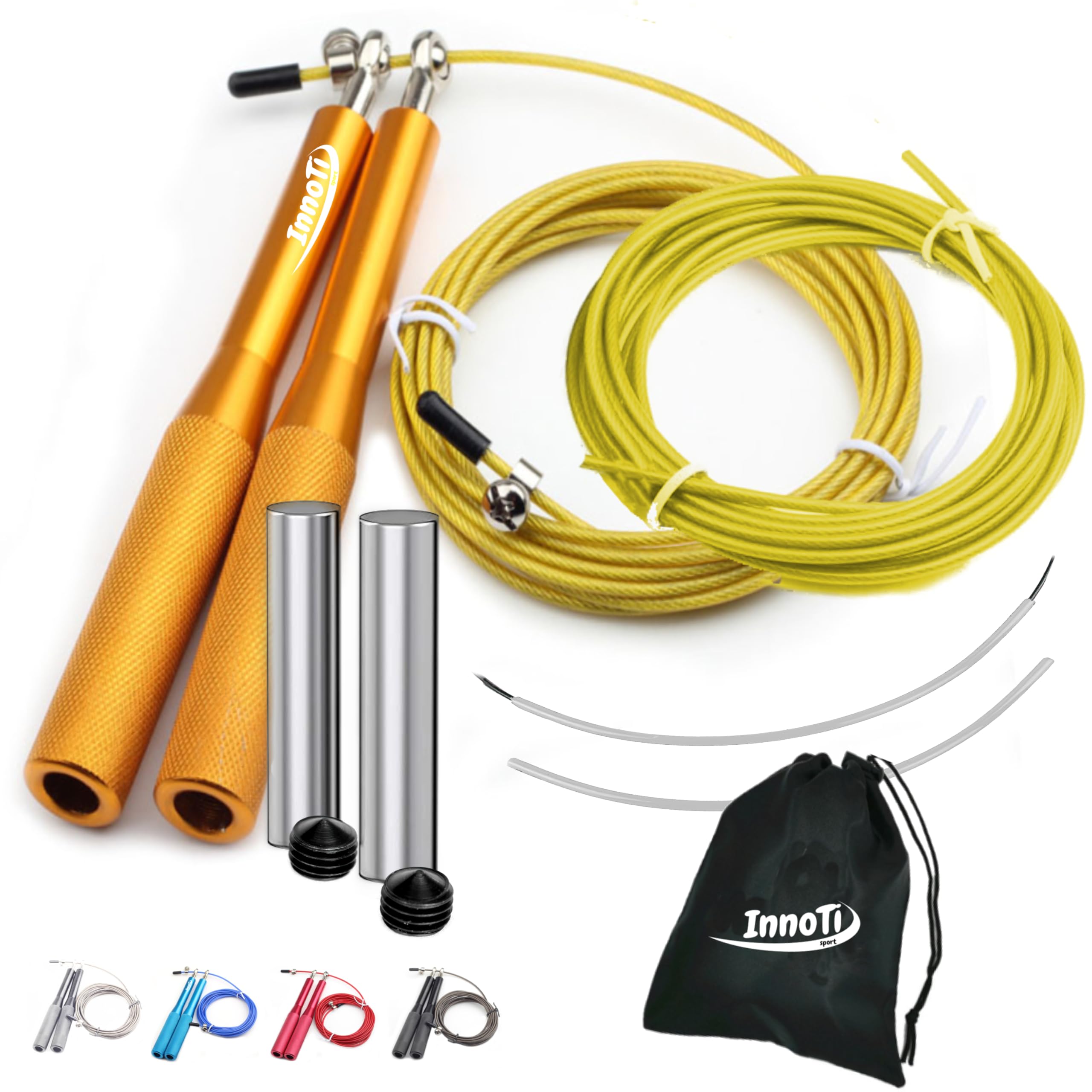 Comba de Crossfit - Con y Sin Lastre - Cuerda de Saltar de Alta Velocidad para Boxeo y Fitness - Comba de Aluminio Ligera para Saltos Dobles - Ajustable - Cable de Repuesto