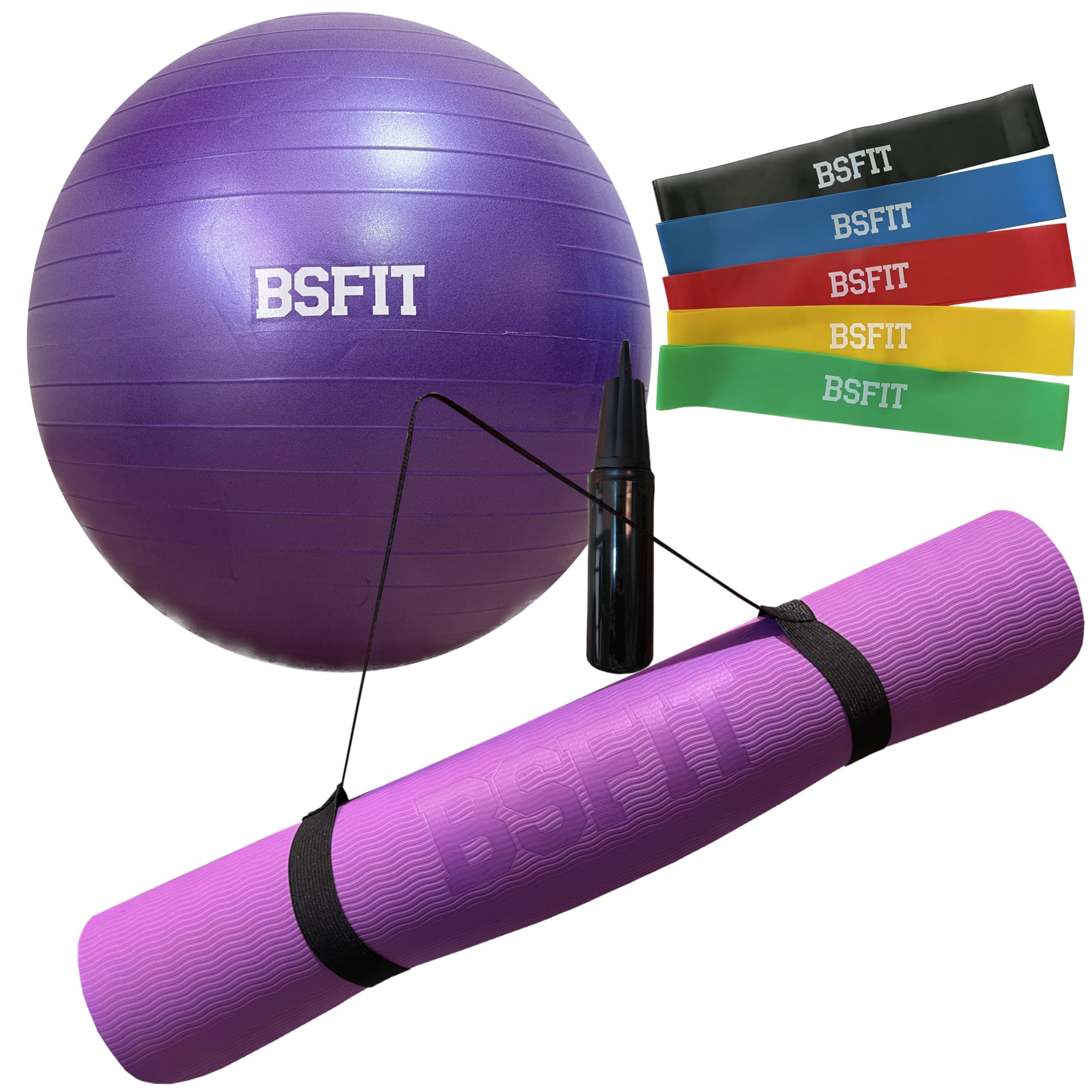 BSFIT® Pelota de Pilates y Yoga Antipinchazos | Fitball para Ejercicios, Suelo Pélvico y Embarazadas | Bola Pilates 65/75/85cm Hinchador para Fitness y Rehabilitación