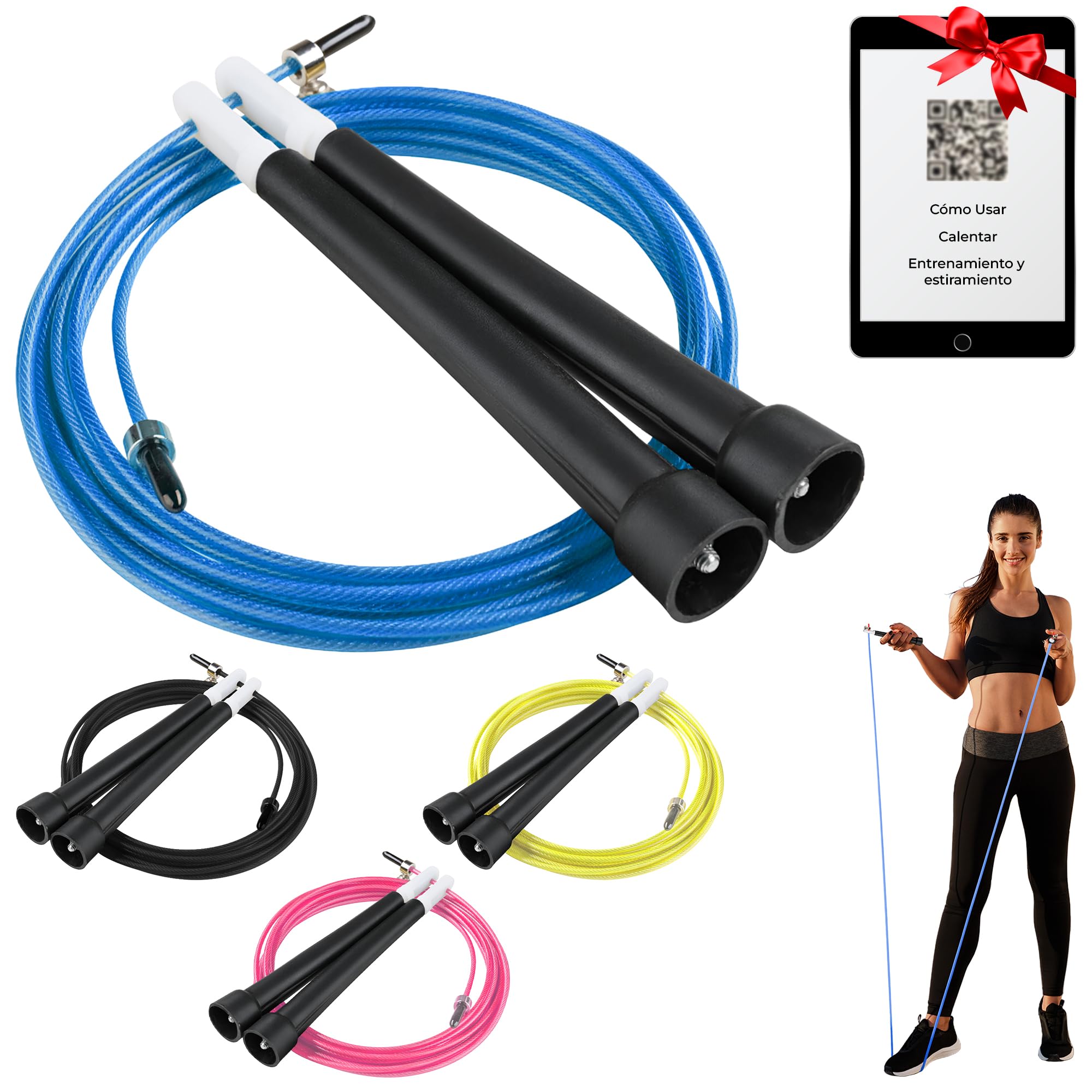 SALVAYRO Comba para CrossFit, Fitness, Boxeo - Cuerda para Saltar Ajustable para Hombres y Mujeres - Perfecta para Entrenamientos de Alta Intensidad y Ejercicio en Casa o al Aire Libre + Ebook Gratis.