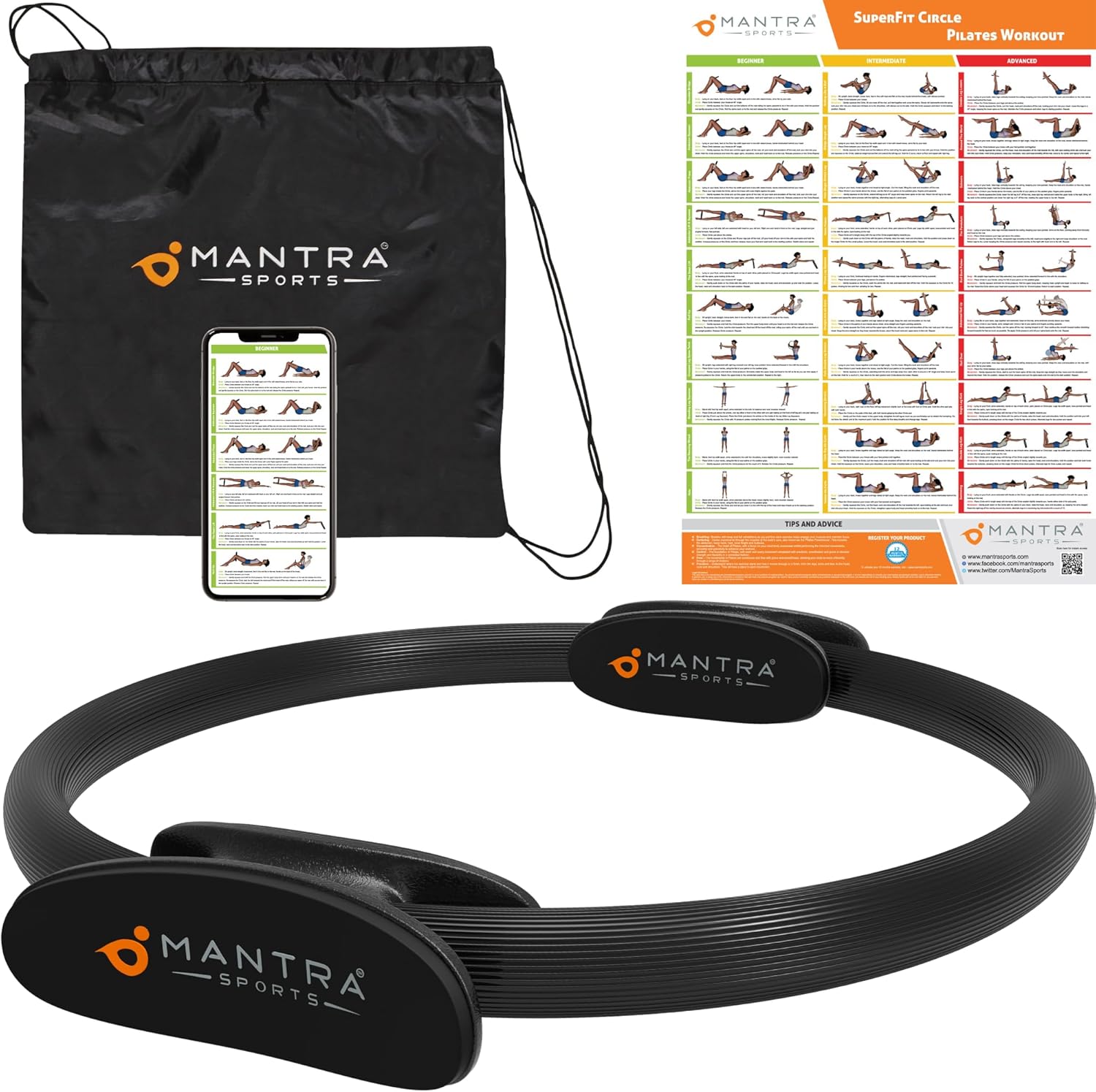 Aro Pilates Kit, Anillo Pilates Accesorios para Ejercicio en Casa, Ejercitador Suelo Pelvico Mujer, Entrenador Suelo