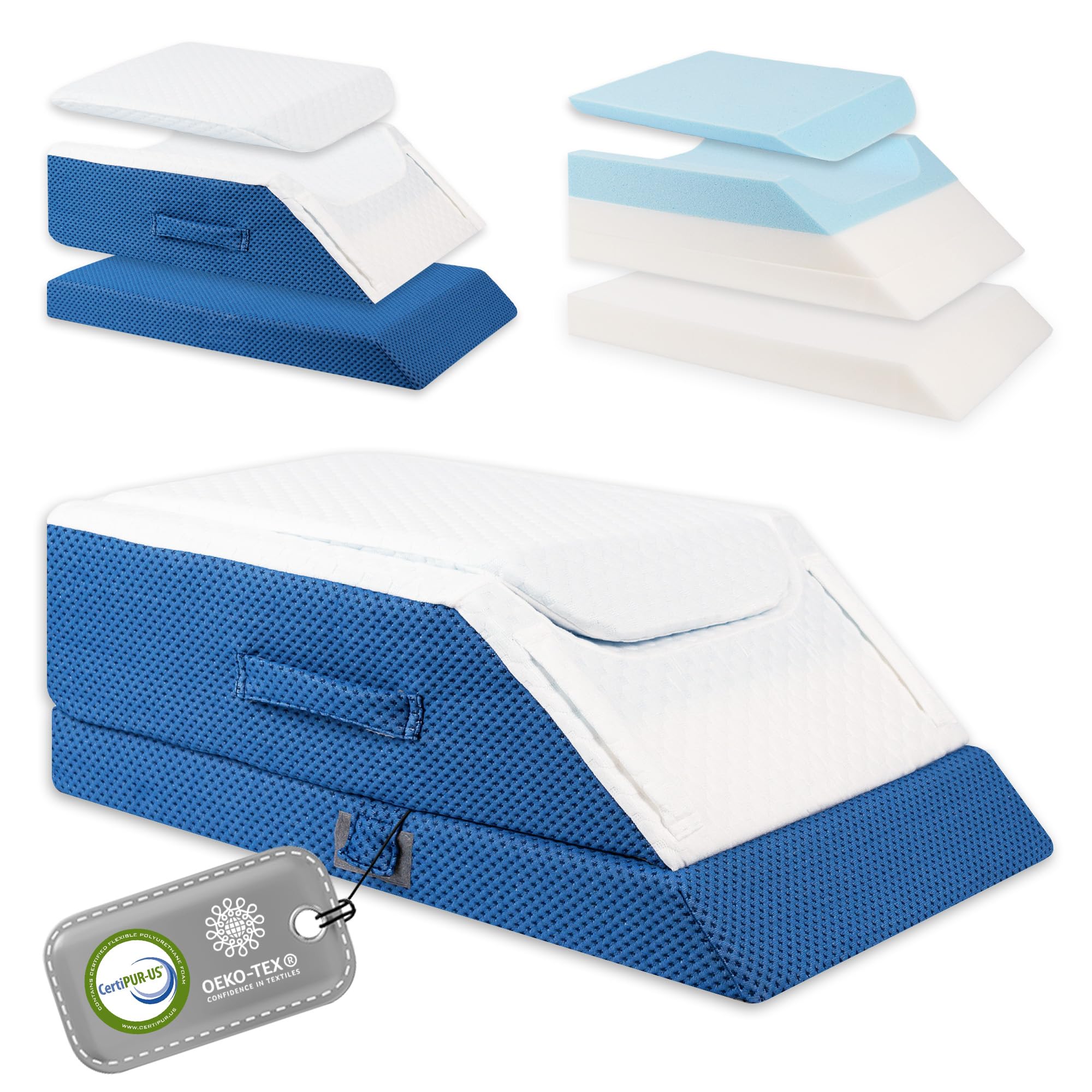 Cuña elevar piernas con 3 Alturas para Mejorar la circulación, Almohada para piernas hinchadas y Varices - Cojin Reposapiernas con Espuma viscoelástica - Cojin piernas elevadas ortopedico