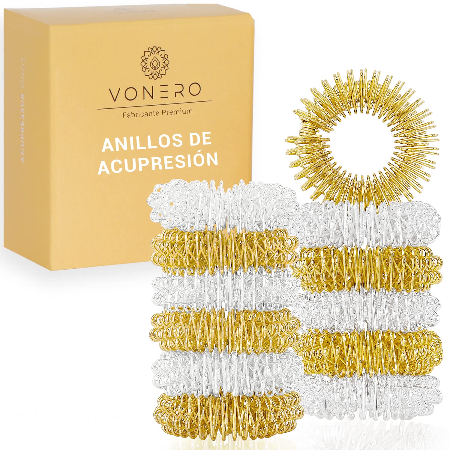 Vonero® Anillo de masaje Premium | Akupressur Ring de dedos y muñeca | Maseador de dedos | antiestrés | juego de 12 anillos