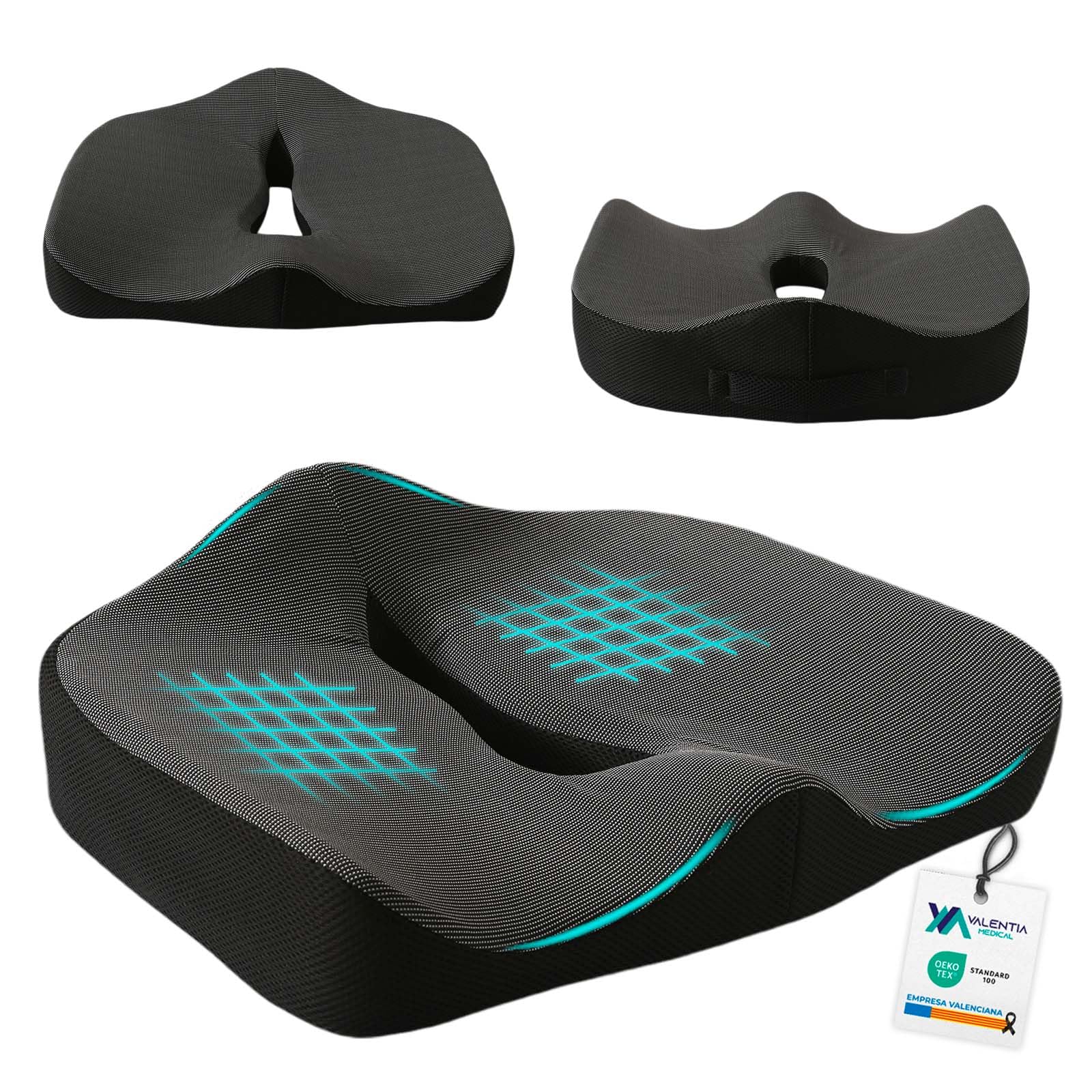 Cojin Viscoelastico Coxis Firmeza Suave Ergonómico para Silla Oficina Gaming y Coche con Base Antideslizante Funda Lavable Asiento Antiescaras para Dolor Lumbar