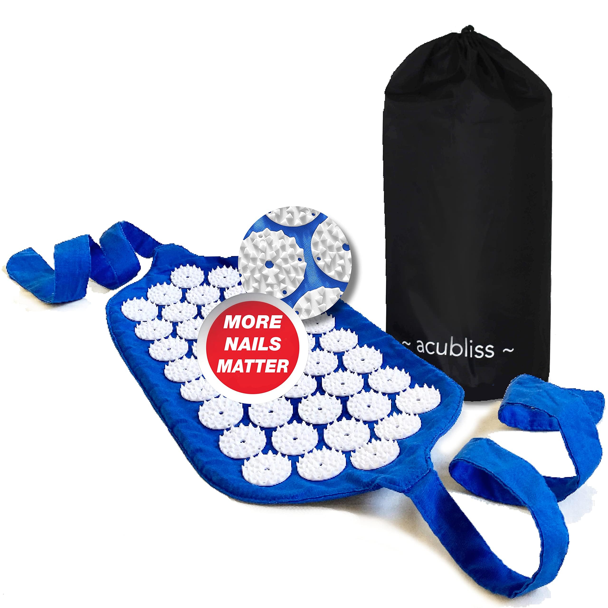 Acubliss Correa de Acupresión Portátil + Ajustable, 1848 Puntos de Presión de Acupuntura para Alivio del Dolor, Aumento de Energía, Relajación, Elegible FSA/HSA con Bolsa con Cordón, 15x8, Azul