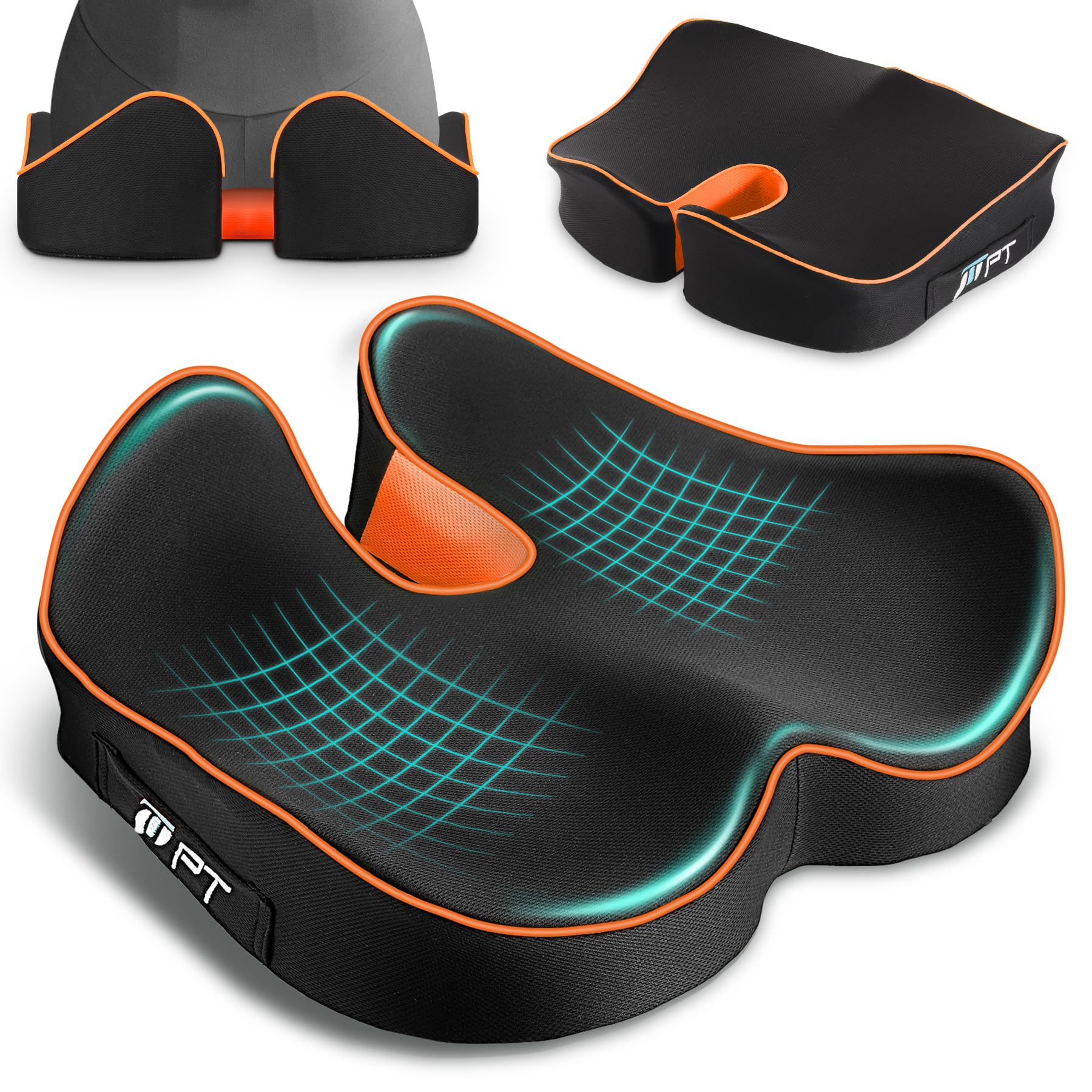 POOTACK Cojin Coxis Ortopedico, Cojín de Asiento Ergonómico de Espuma con Memoria, Alivia Presión en Cadera, Coxis y Ciática, Cojín Ergonómico Grande para Silla de Oficina con Funda Extraíble