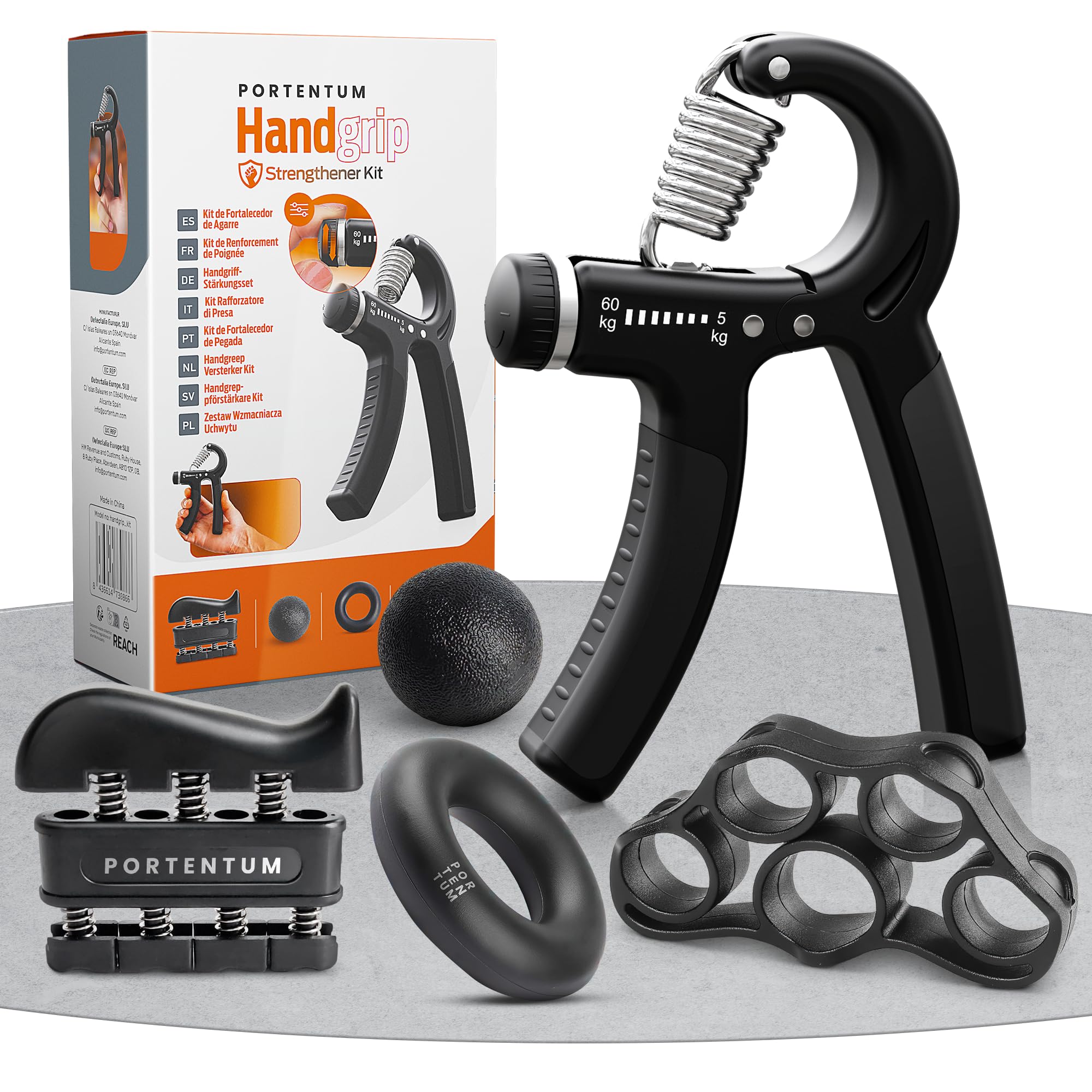 PORTENTUM Hand Grip, Ejercitador de Manos Ajustable de 5-60kg, Fortalecedores de Mano para Entrenar el Agarre, la Fuerza de Los Dedos, la Muñeca, Antebrazo Ejercitar