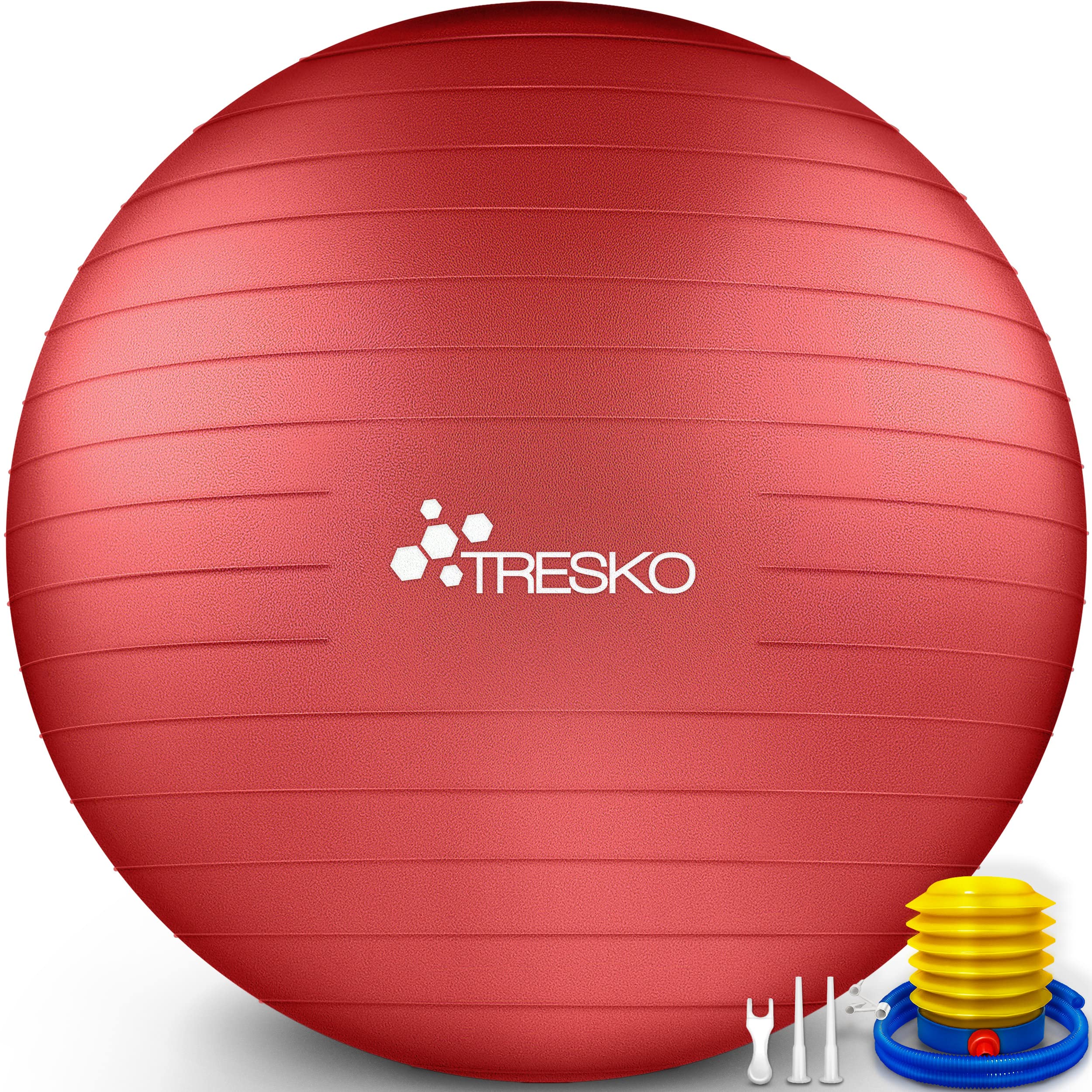 TRESKO® Pelota de Gimnasia Anti-Reventones | Bola de Yoga Pilates y Ejercicio | Balón para Sentarse | Balon de Ejercicio para Fitness | 300 kg | con Bomba de Aire