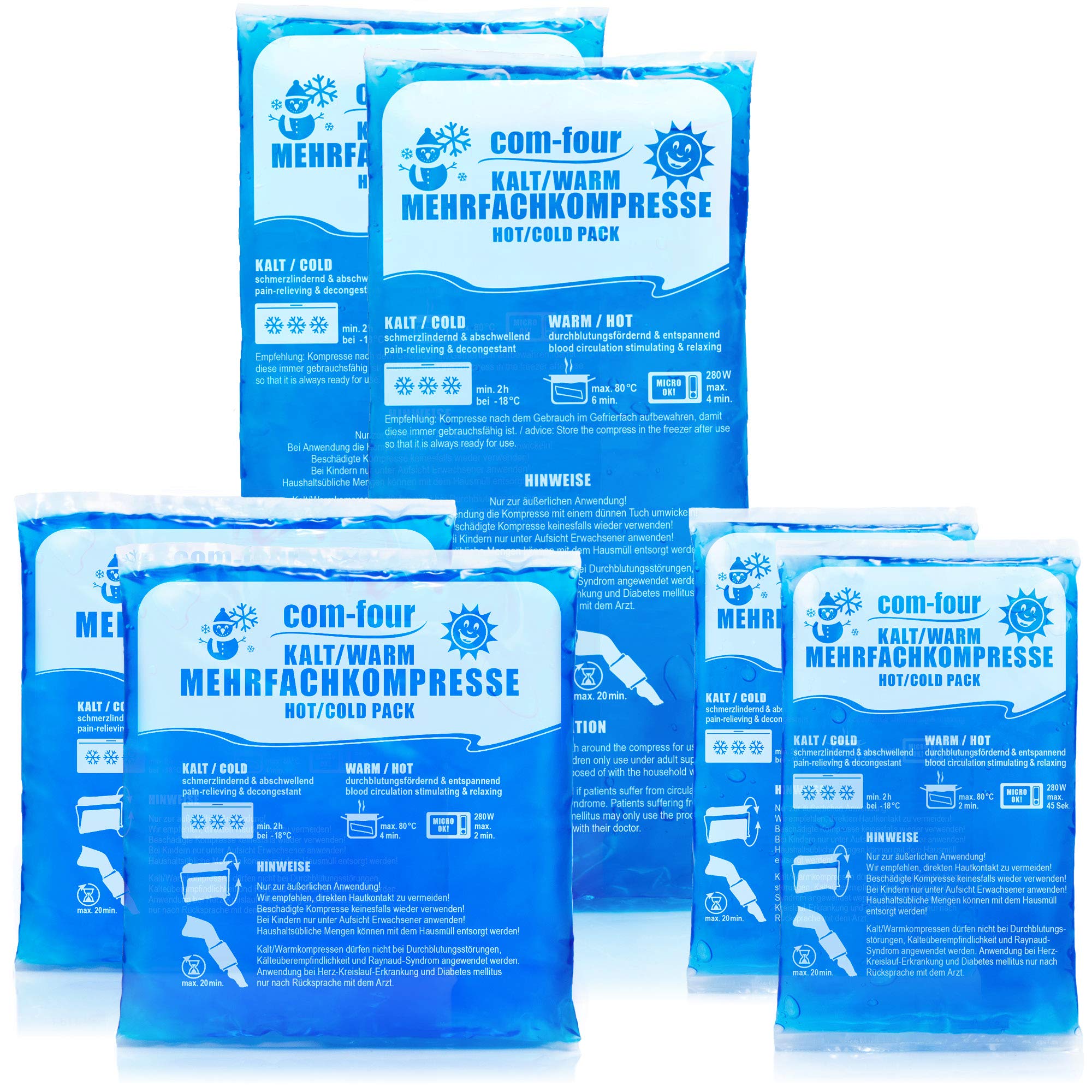 com-four® Pack Ahorro Compresas de Gel Multiuso Frío/Calor Reutilizables 3 Tamaños- Bolsas Gel- Apto para Microondas - Made in Germany