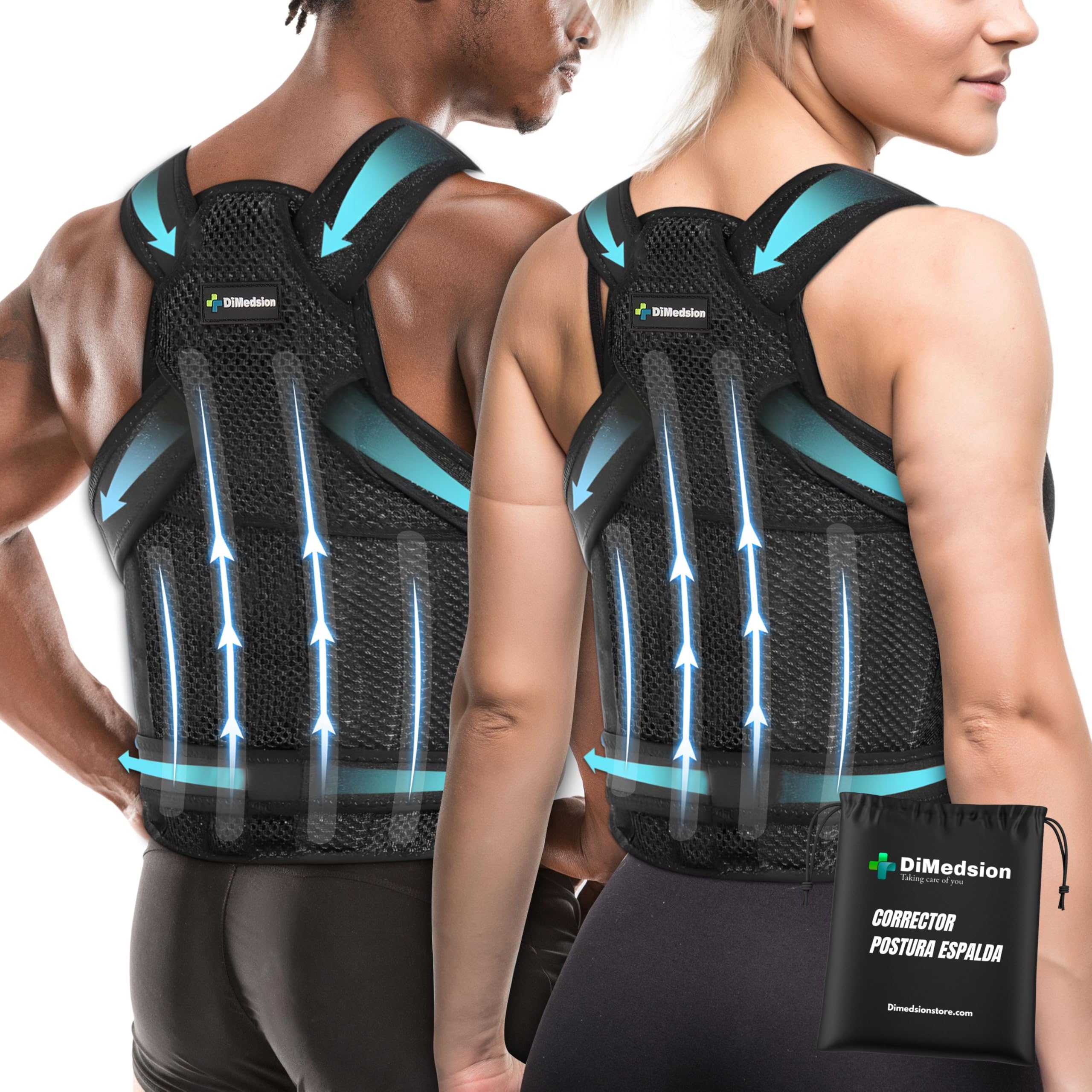 Dimedsion Corrector postura espalda hombre y mujer | Corrector de postura espalda mujer transpirable, corrector de espalda hombre con bolsa, corrector postura espalda mujer, corset espalda recta (L)