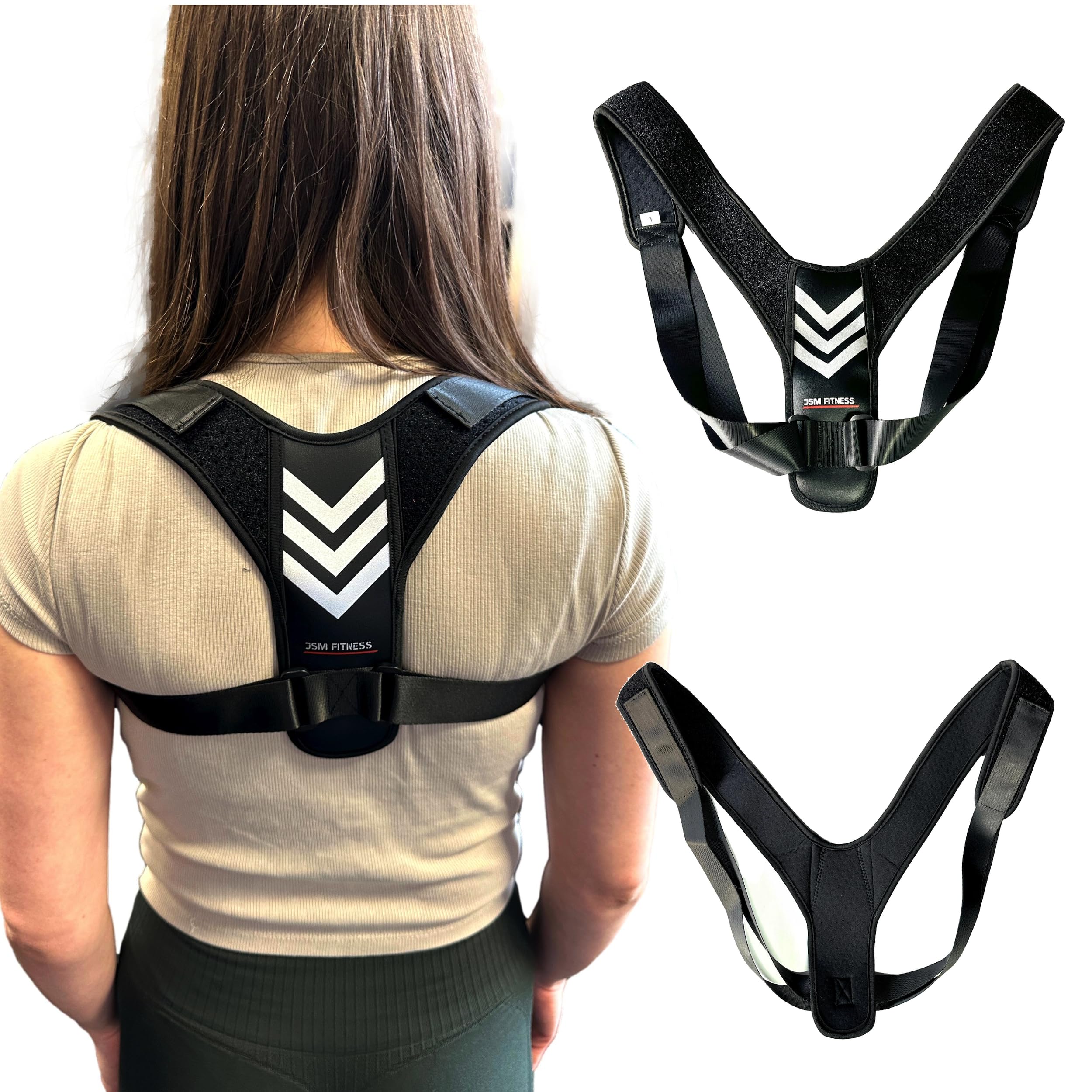 JSM FITNESS Corrector de postura espalda para hombres y mujeres - Cinturón ortopédico recto ajustable para la espalda, soporte lumbar y de hombros para el alivio de la zona lumbar en tallas XL