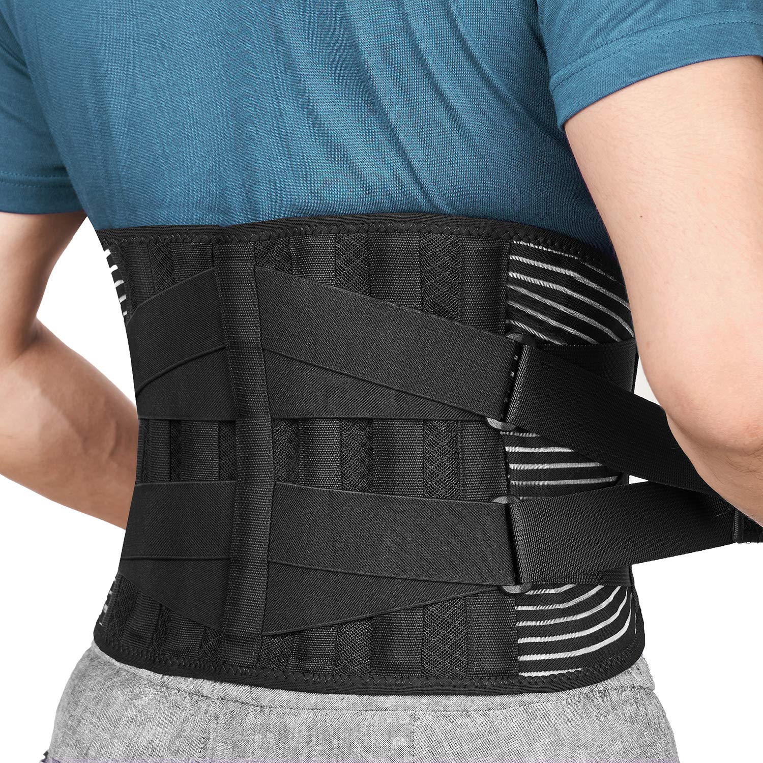 FREETOO Faja Lumbar Para Hombre y Mujer con 6 varillas de soporte, Cinturón Lumbar con Doble Ajuste, Transpirable Faja Lumbar Hombre Trabajo (XL(waist:45.3-55.1)