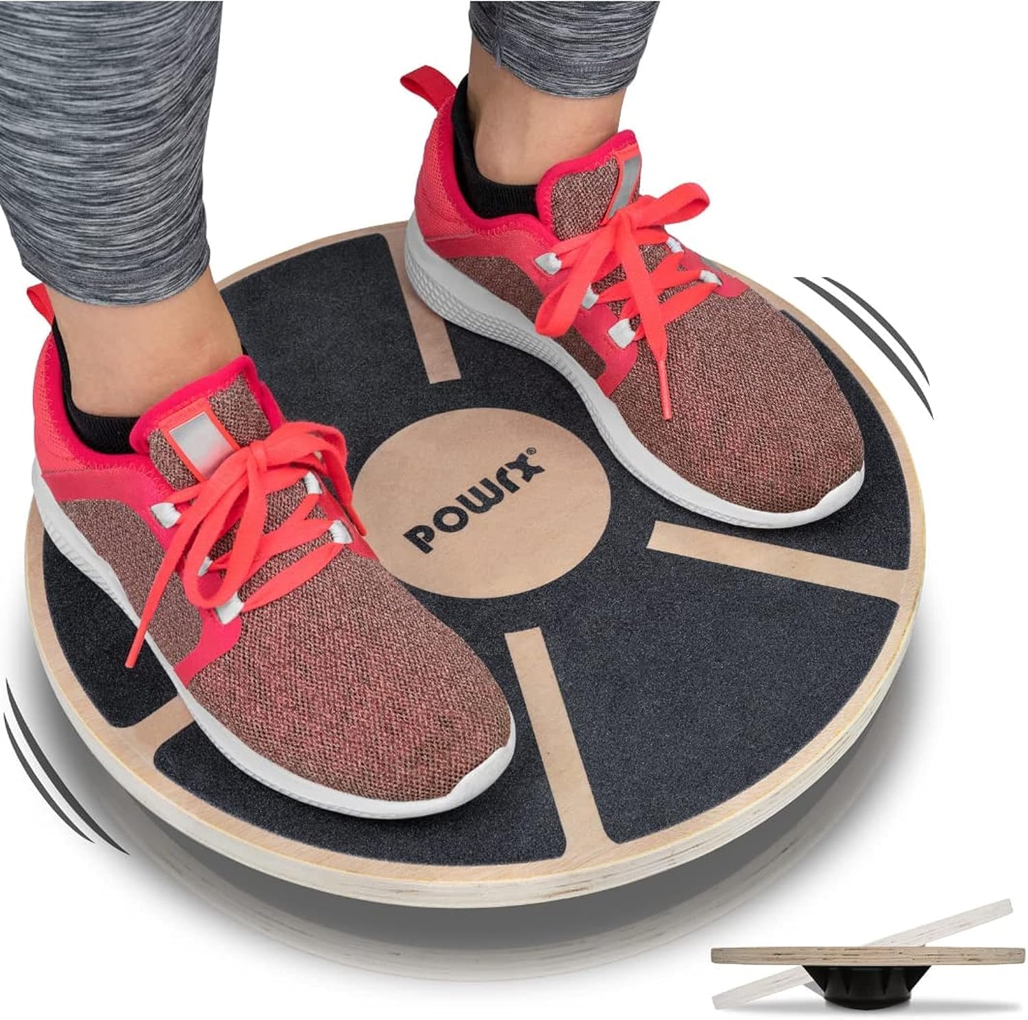 POWRX Balance board madera Ø 39 cm - Tabla de equilibrio para ejercicios de Gimnasia, Fisioterapia y Propiocepción - Superficie Antideslizante + PDF Workout